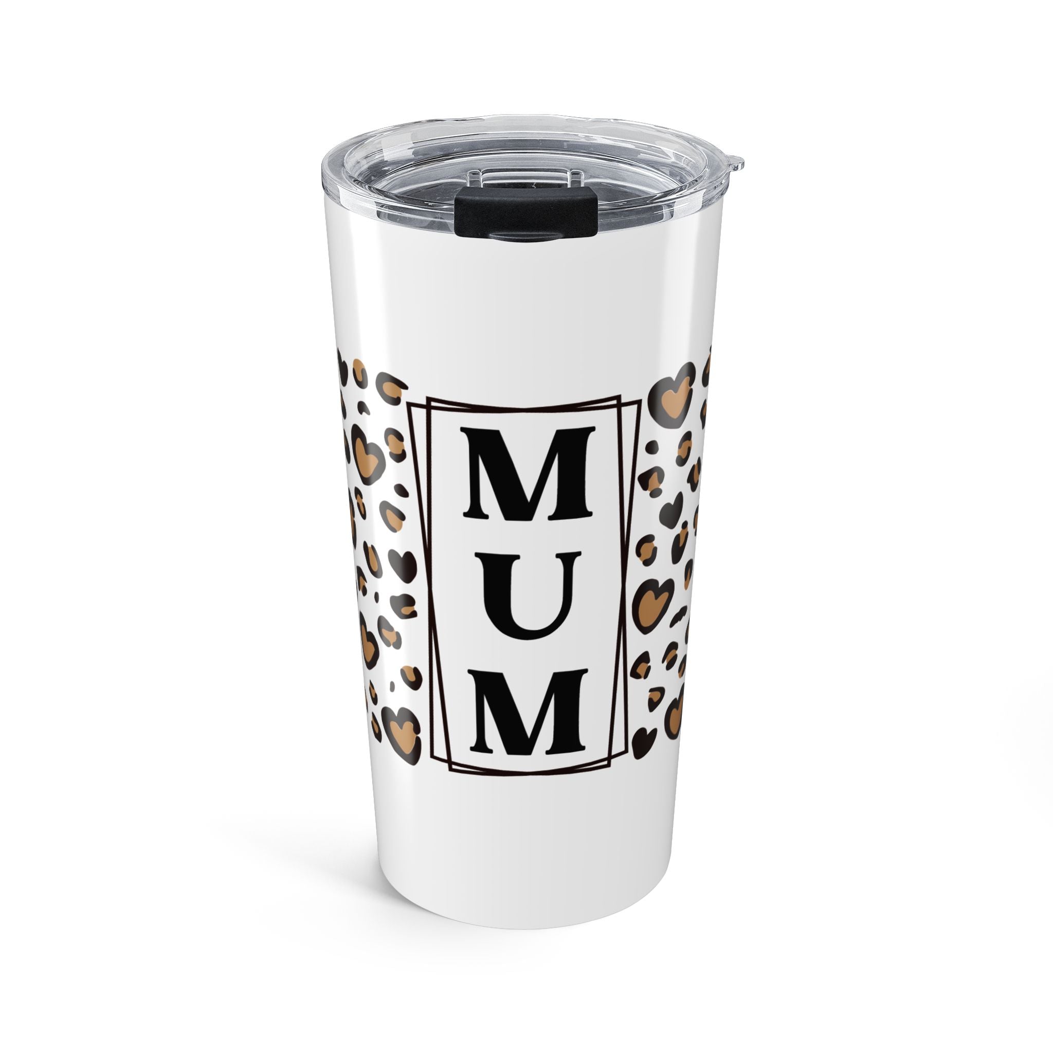 Boxed MUM Leopard Heart 20oz Stainless Steel Tumbler - Vacuum Insulated Travel Mug with Spill-Proof Lid - Chic Mother's Day Gift - Animal Print Heart Aesthetic Coffee Cup