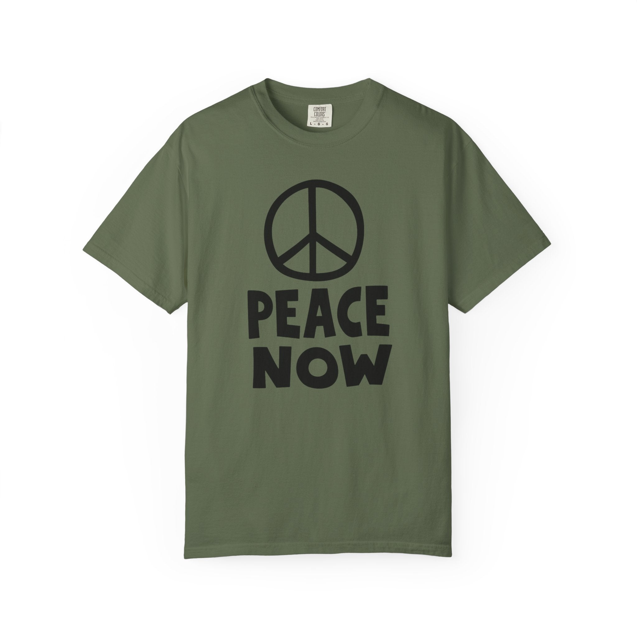 PEACE NOW Retro Statement T-Shirt - Comfort Colors 1717 Heavyweight Garment-Dyed Tee - Unisex Activist Graphic Top - Vintage Peace Symbol Slogan Streetwear