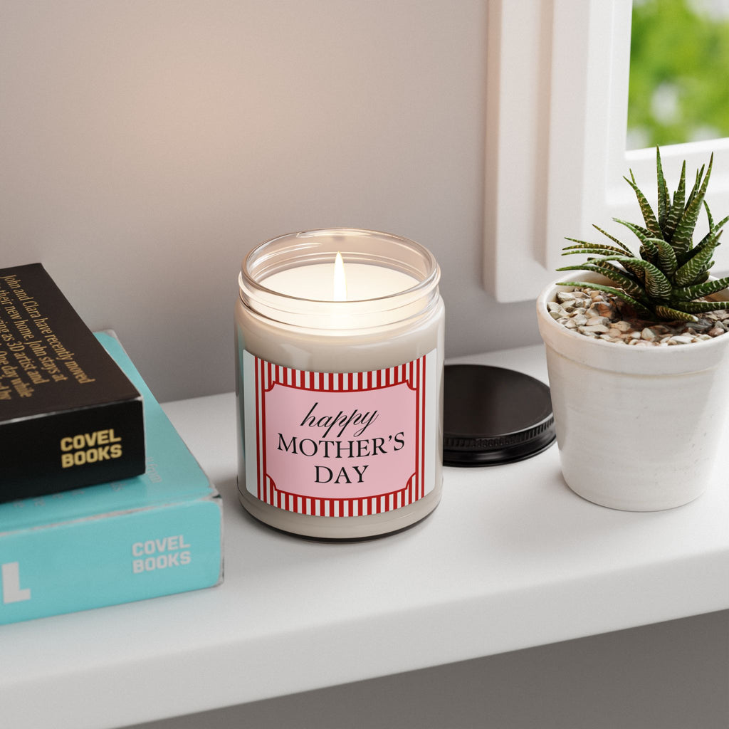 Happy Mother's Day Scented Soy Candle - 9oz Glass Jar Eco-Friendly Candle - Minimalist Pink Typography Gift - Luxury Home Fragrance - Long Lasting 50-60 Hour Burn