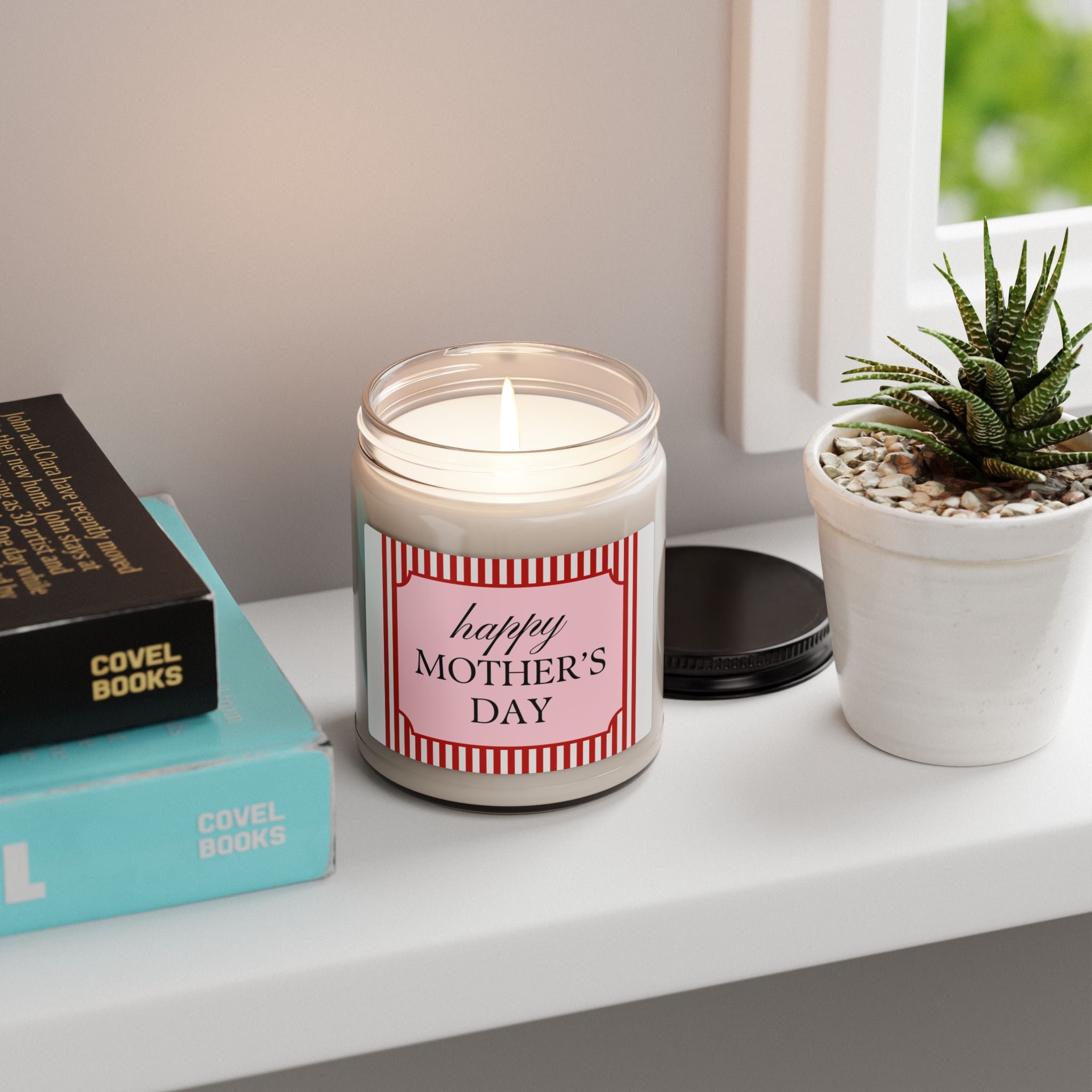 Happy Mother's Day Scented Soy Candle - 9oz Glass Jar Eco-Friendly Candle - Minimalist Pink Typography Gift - Luxury Home Fragrance - Long Lasting 50-60 Hour Burn