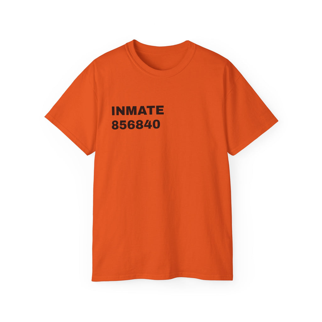 Orange Inmate 856840 Graphic Tee - 100% US Cotton Heavyweight Unisex T-Shirt - Prison Costume Jail Uniform Top - Funny Convict Apparel