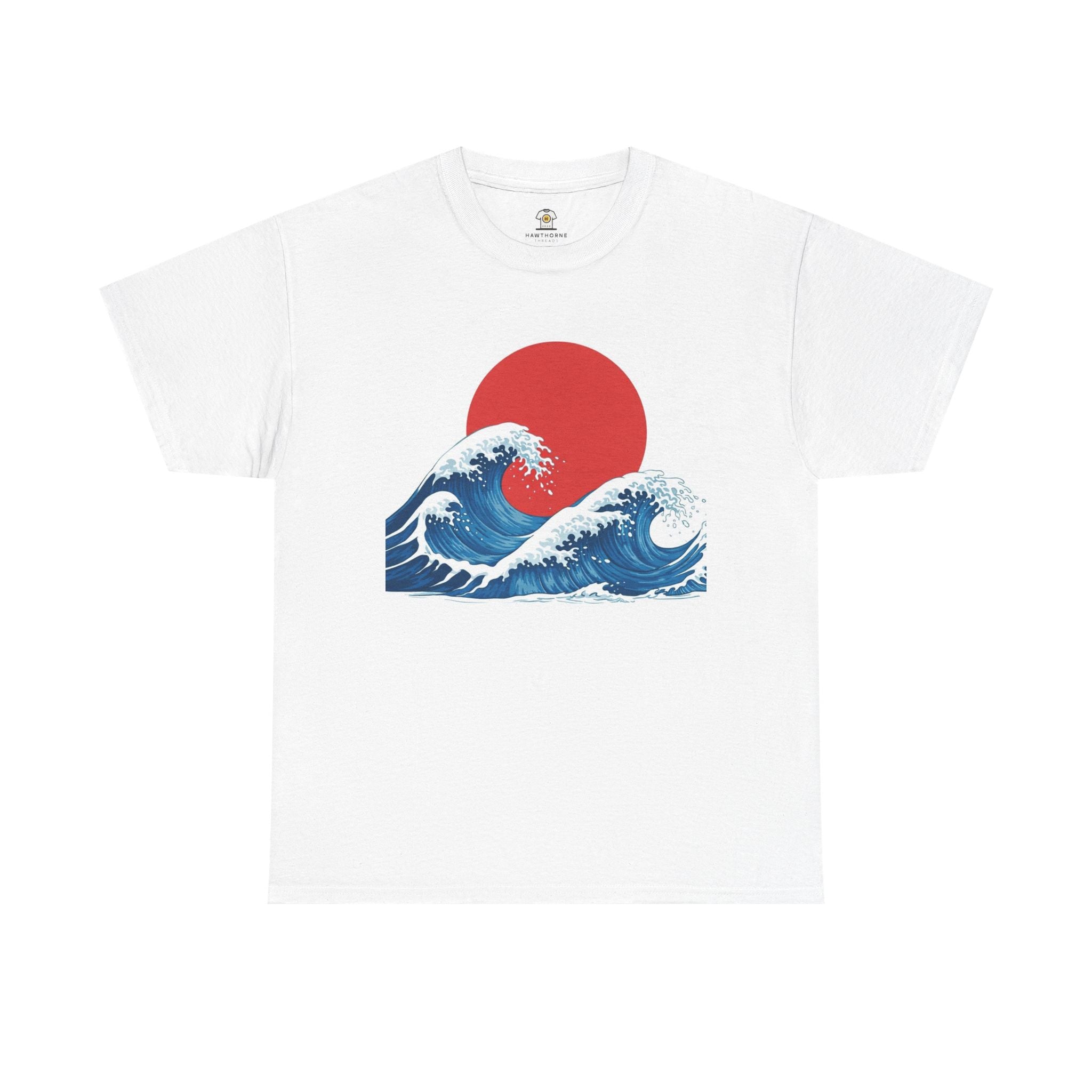 Japanese Wave & Red Sun  Great Wave Graphic Tee  Japanese Design Apparel Classic   Gildan 5000 Cotton Tee — Durable Everyday Crewneck