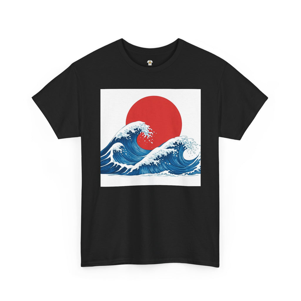 Japanese Wave & Red Sun  Great Wave Graphic Tee  Japanese Design Apparel Classic   Gildan 5000 Cotton Tee — Durable Everyday Crewneck