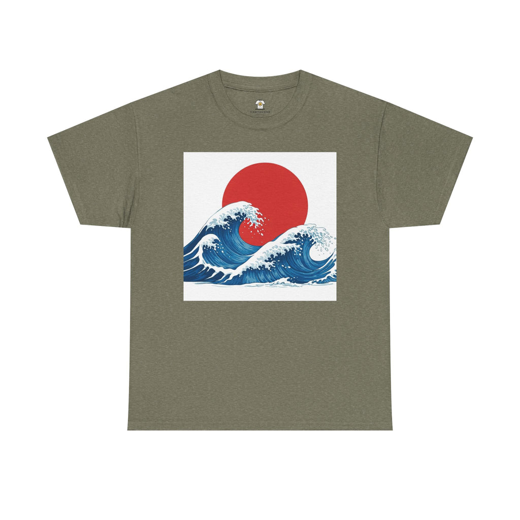 Japanese Wave & Red Sun  Great Wave Graphic Tee  Japanese Design Apparel Classic   Gildan 5000 Cotton Tee — Durable Everyday Crewneck