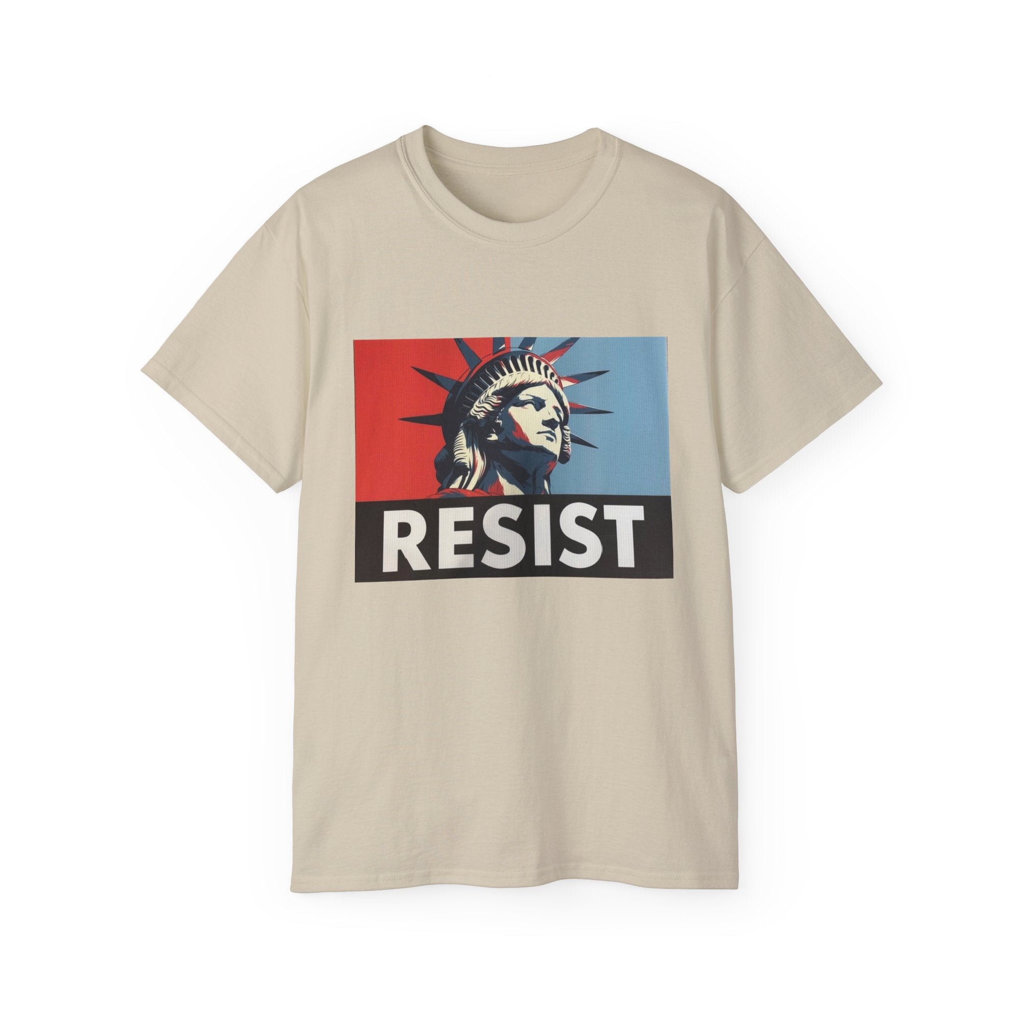 Resist Statue of Liberty Graphic Tee - 100% US Cotton Heavyweight Unisex T-Shirt - Political Activist Statement Shirt - Bold Freedom & Democracy Apparel