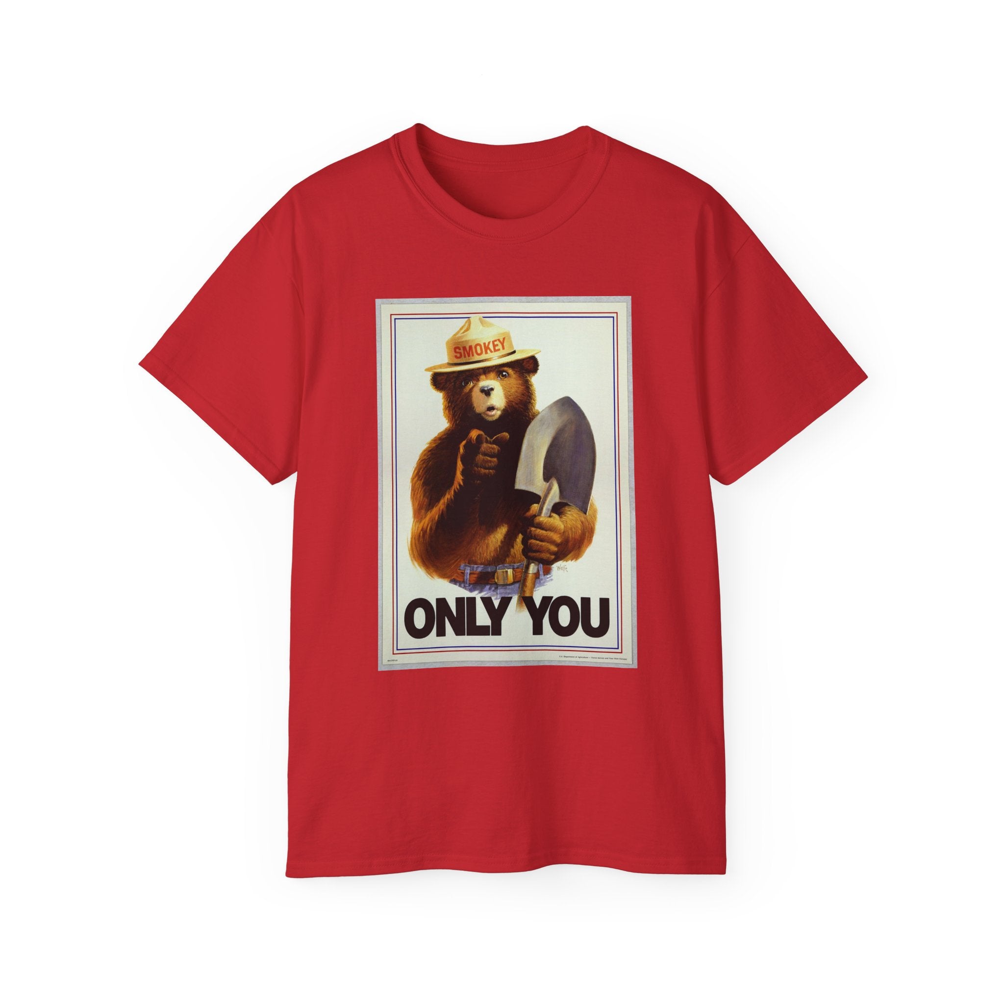 Smokey Bear "Only You" Vintage Graphic Tee - 100% US Cotton Heavyweight Unisex T-Shirt - Classic Fit Crew Neck Outdoor Apparel
