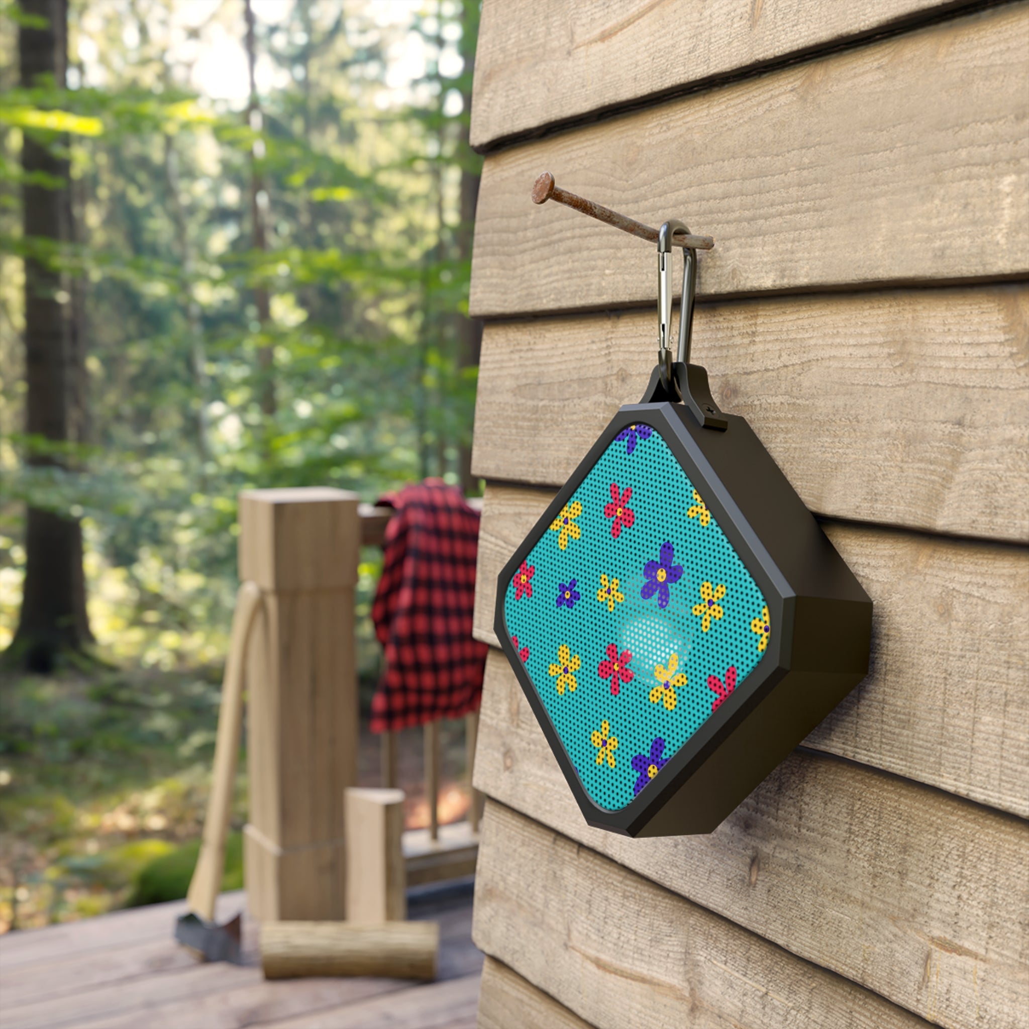 Blackwater Outdoor Bluetooth Speaker - IPX6 Waterproof Wireless Speaker - Vibrant Turquoise Floral Design - Hiking & Travel Gear - Compact 3W Portable Mini Speaker with Carabiner