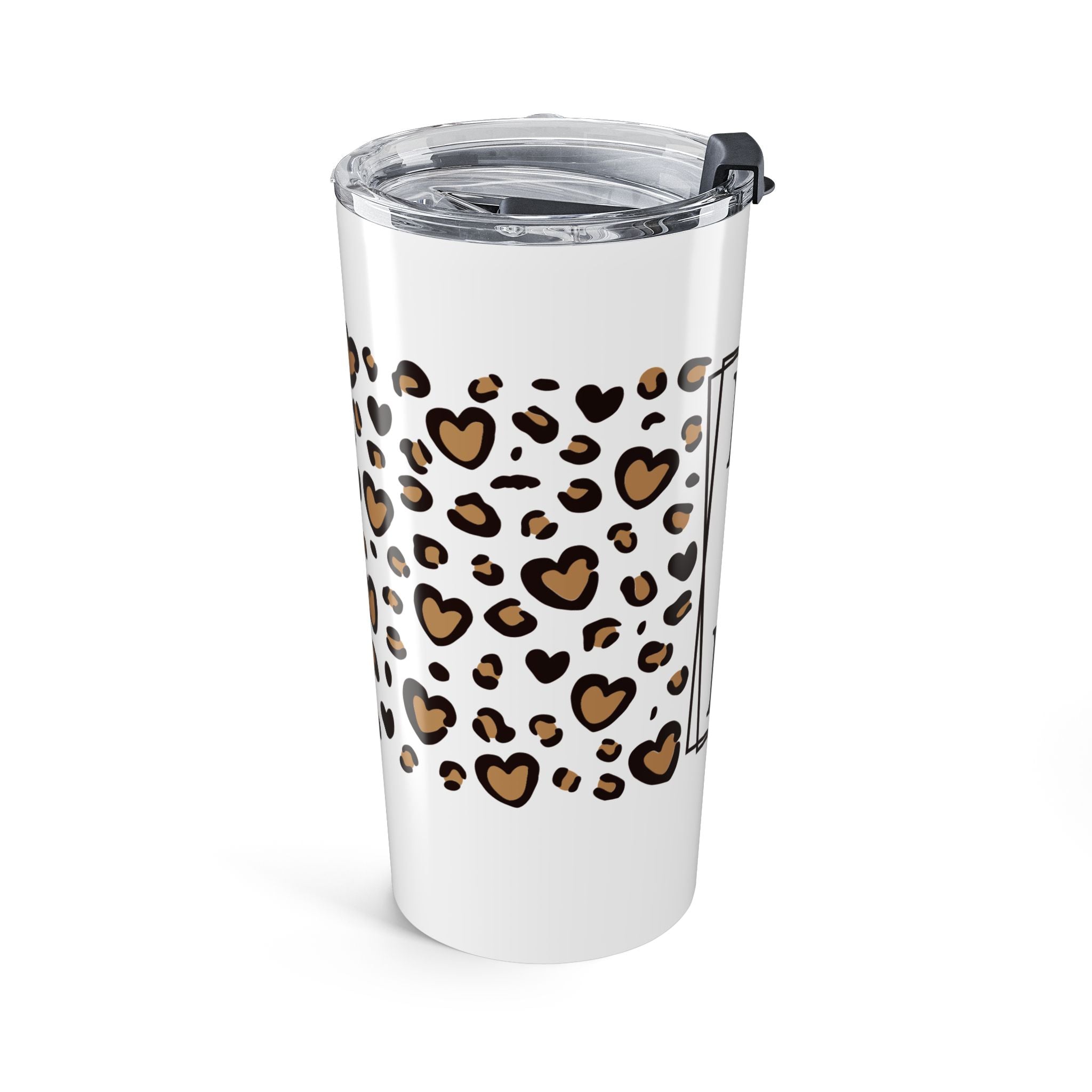 MOM Leopard Print Vertical Panel 20oz Stainless Steel Tumbler - Vacuum Insulated Travel Mug with Spill-Proof Lid - Trendy Mother's Day Gift - Cheetah Heart Aesthetic Coffee Cup