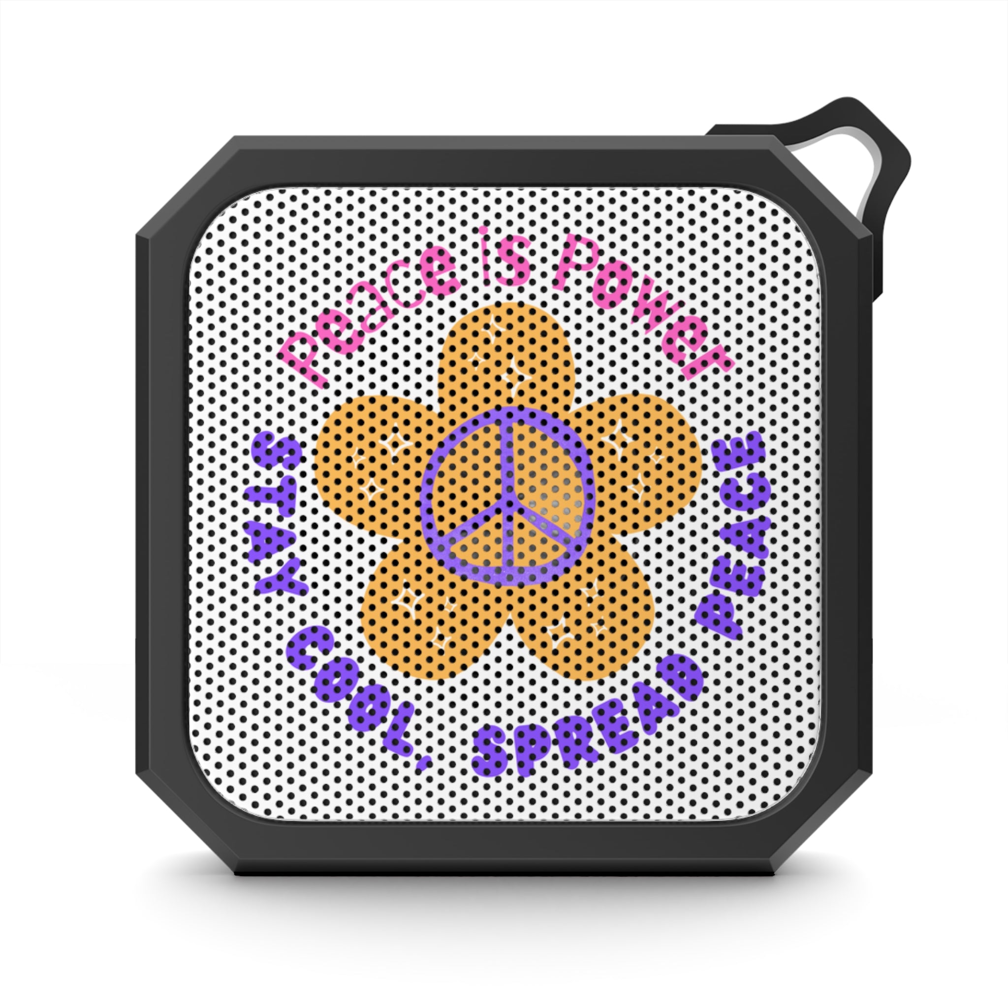 Peace Is Power Retro Portable Bluetooth Speaker - IPX6 Water-Resistant Wireless Speaker - Vintage 70s Flower Design - Bohemian Festival Gear - 3W Mini Speaker with Carabiner