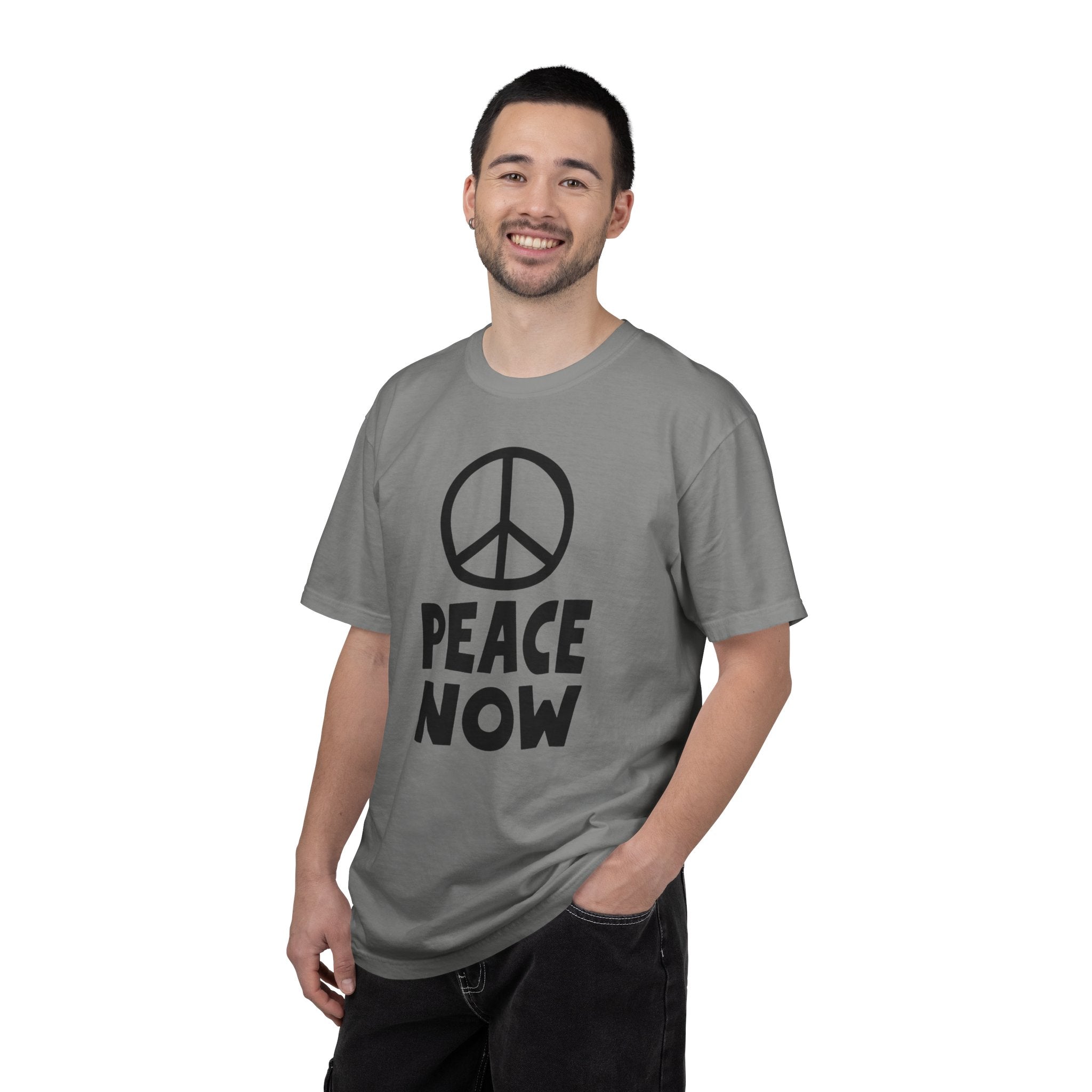 PEACE NOW Retro Statement T-Shirt - Comfort Colors 1717 Heavyweight Garment-Dyed Tee - Unisex Activist Graphic Top - Vintage Peace Symbol Slogan Streetwear