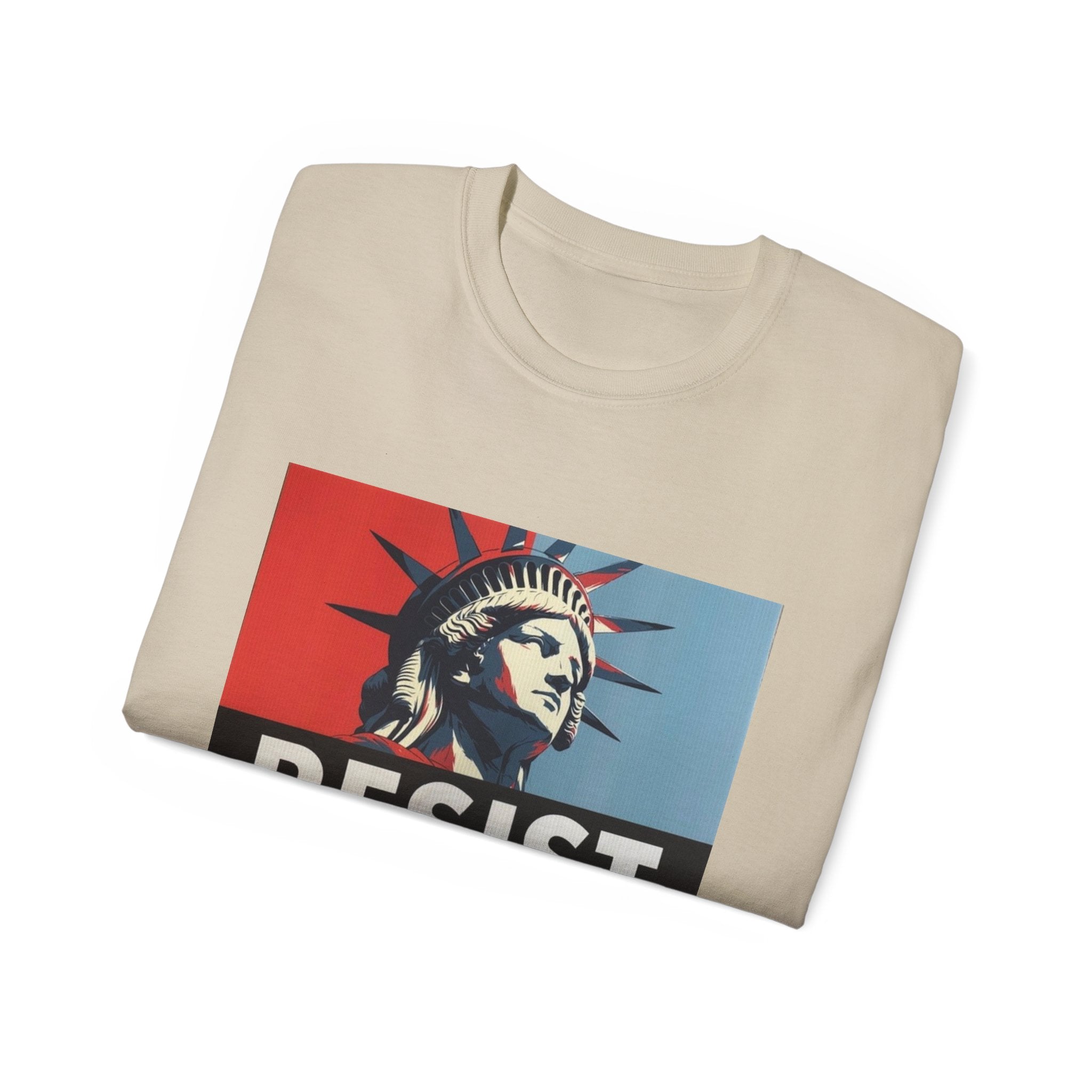 Resist Statue of Liberty Graphic Tee - 100% US Cotton Heavyweight Unisex T-Shirt - Political Activist Statement Shirt - Bold Freedom & Democracy Apparel