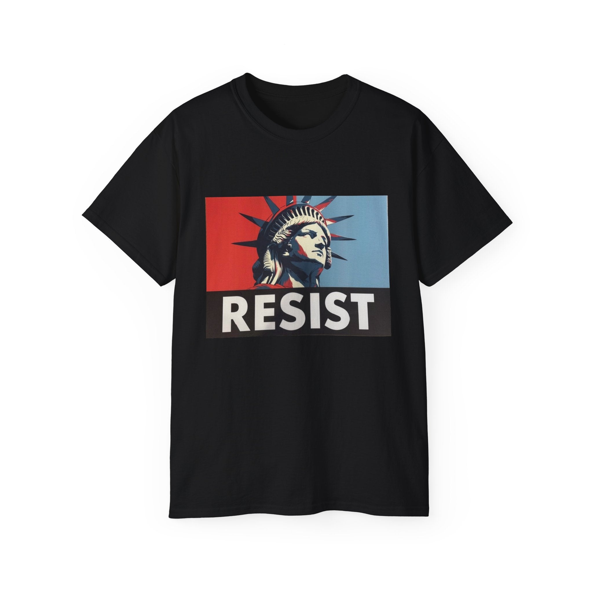 Resist Statue of Liberty Graphic Tee - 100% US Cotton Heavyweight Unisex T-Shirt - Political Activist Statement Shirt - Bold Freedom & Democracy Apparel