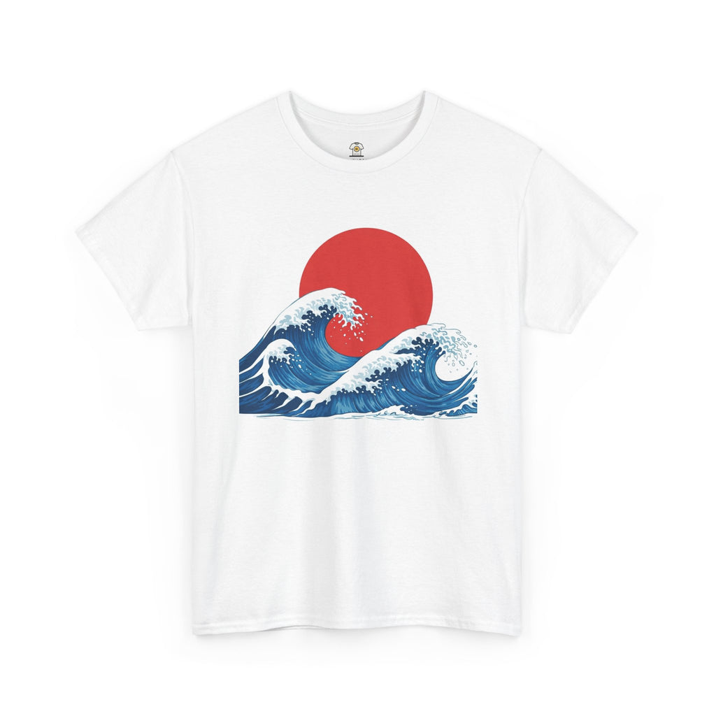 Japanese Wave & Red Sun  Great Wave Graphic Tee  Japanese Design Apparel Classic   Gildan 5000 Cotton Tee — Durable Everyday Crewneck