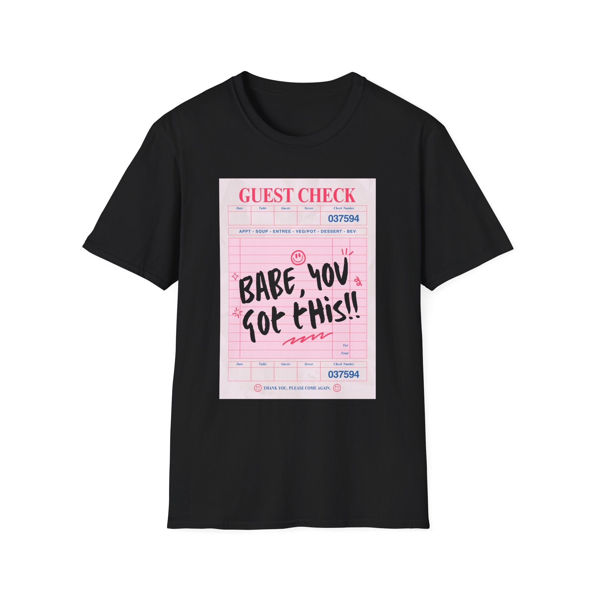 Babe You Got This Retro Guest Check Graphic Tee - Ultra Soft 100% ring-spun Cotton Unisex T-Shirt - Vintage Diner Aesthetic Motivational Top - Black Slogan Streetwear