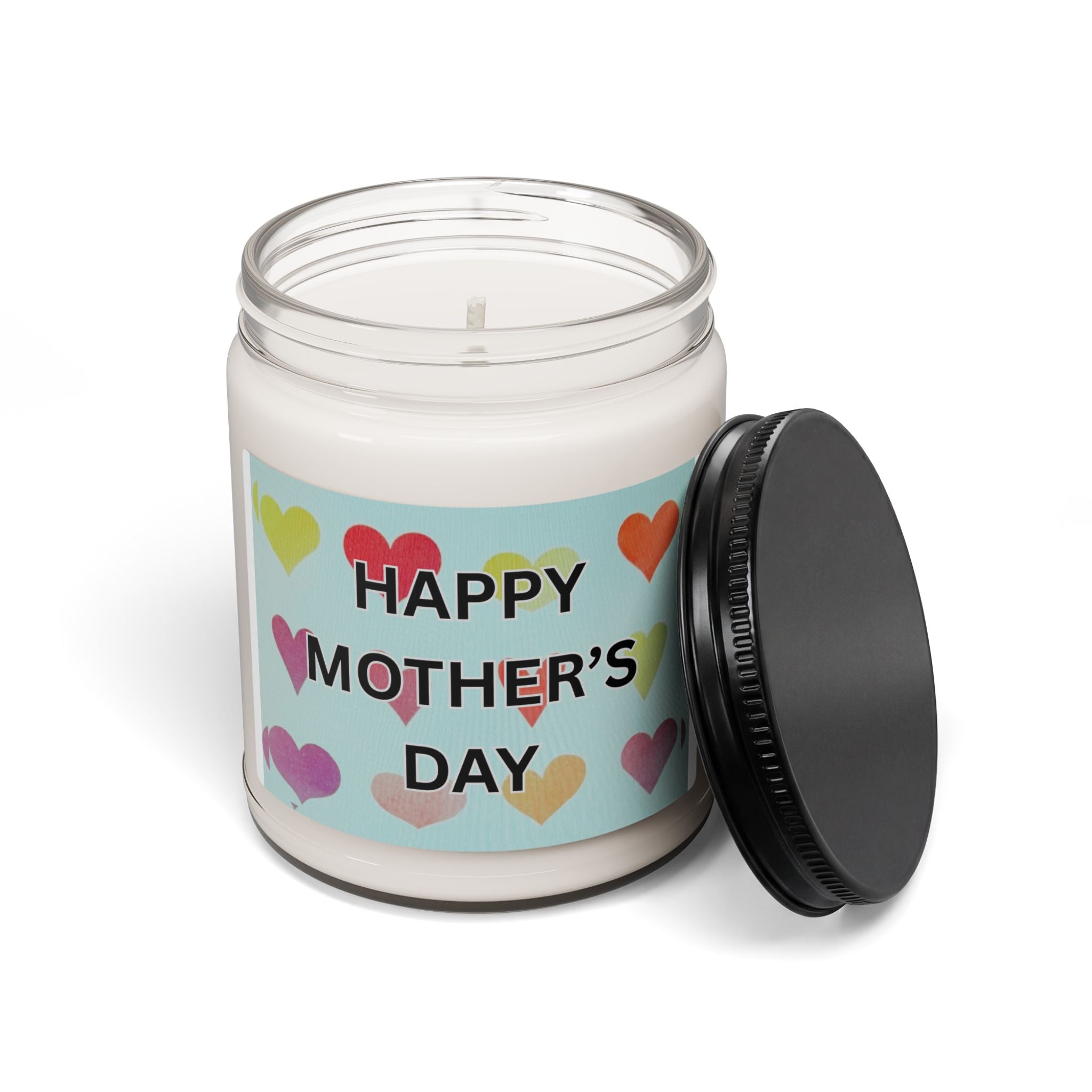 Happy Mother's Day Scented Soy Candle - 9oz Glass Jar Eco-Friendly Candle - Pastel Heart Aesthetic Gift - Colorful Hearts & Bold Typography - Long Lasting 50-60 Hour Burn