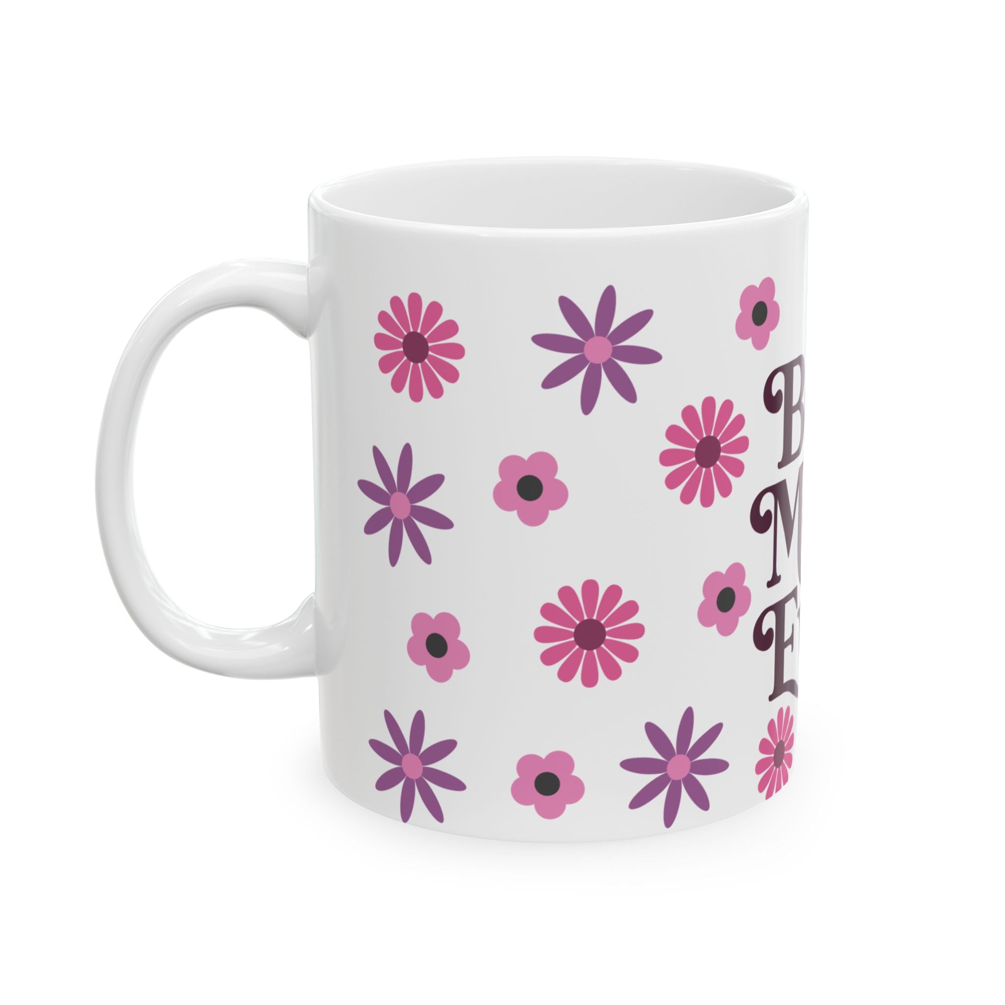 Best Mom Ever Whimsical Floral Ceramic Mug - 11oz & 15oz White Coffee Cup with Hand-Lettered Script - Mother's Day Gift - Pink & Purple Cottagecore Aesthetic Mom Mug