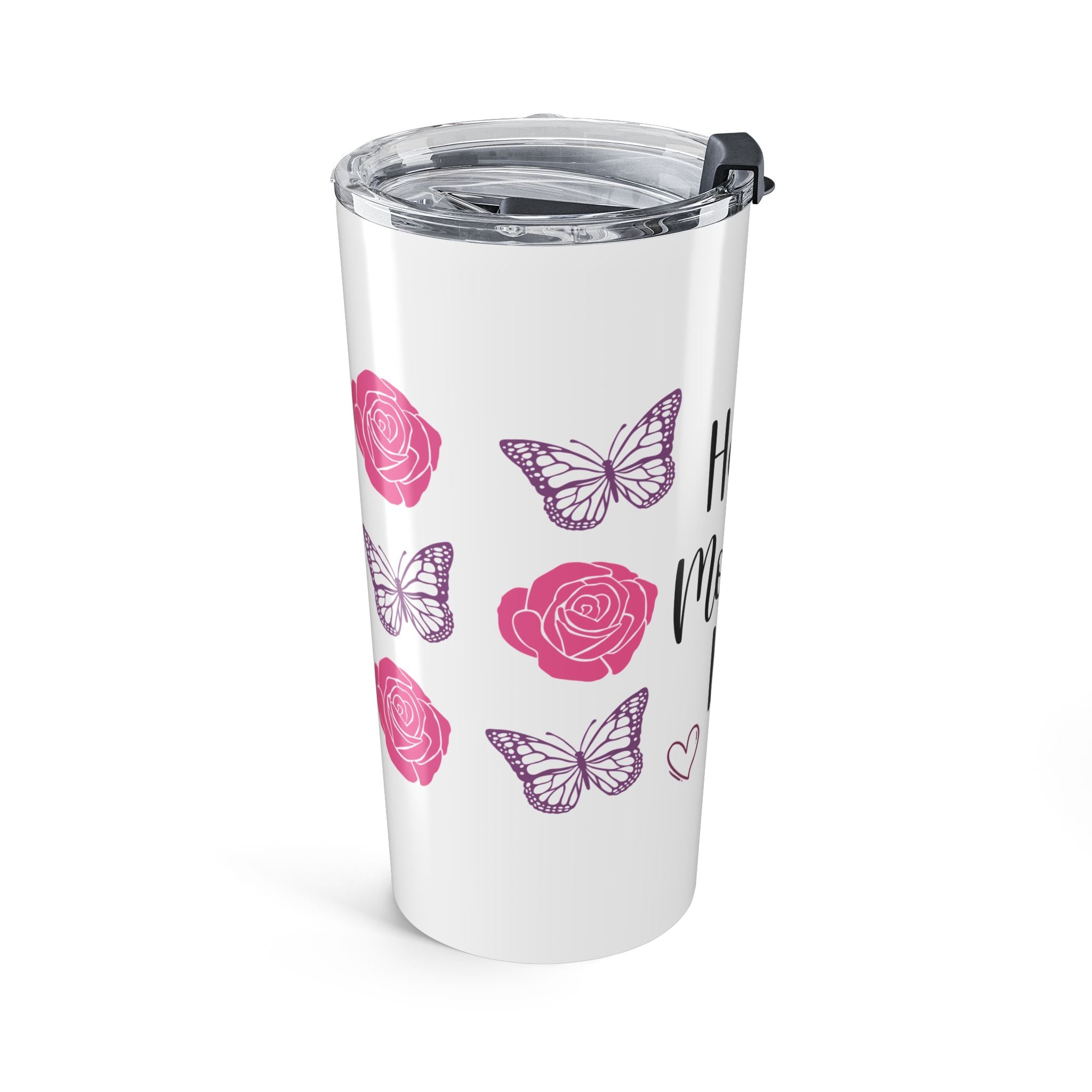 Happy Mother's Day Floral Butterfly 20oz Stainless Steel Tumbler - Vacuum Insulated Travel Mug with Spill-Proof Lid - Mother's Day Gift - Vivid Rose & Butterfly Insulated Cup