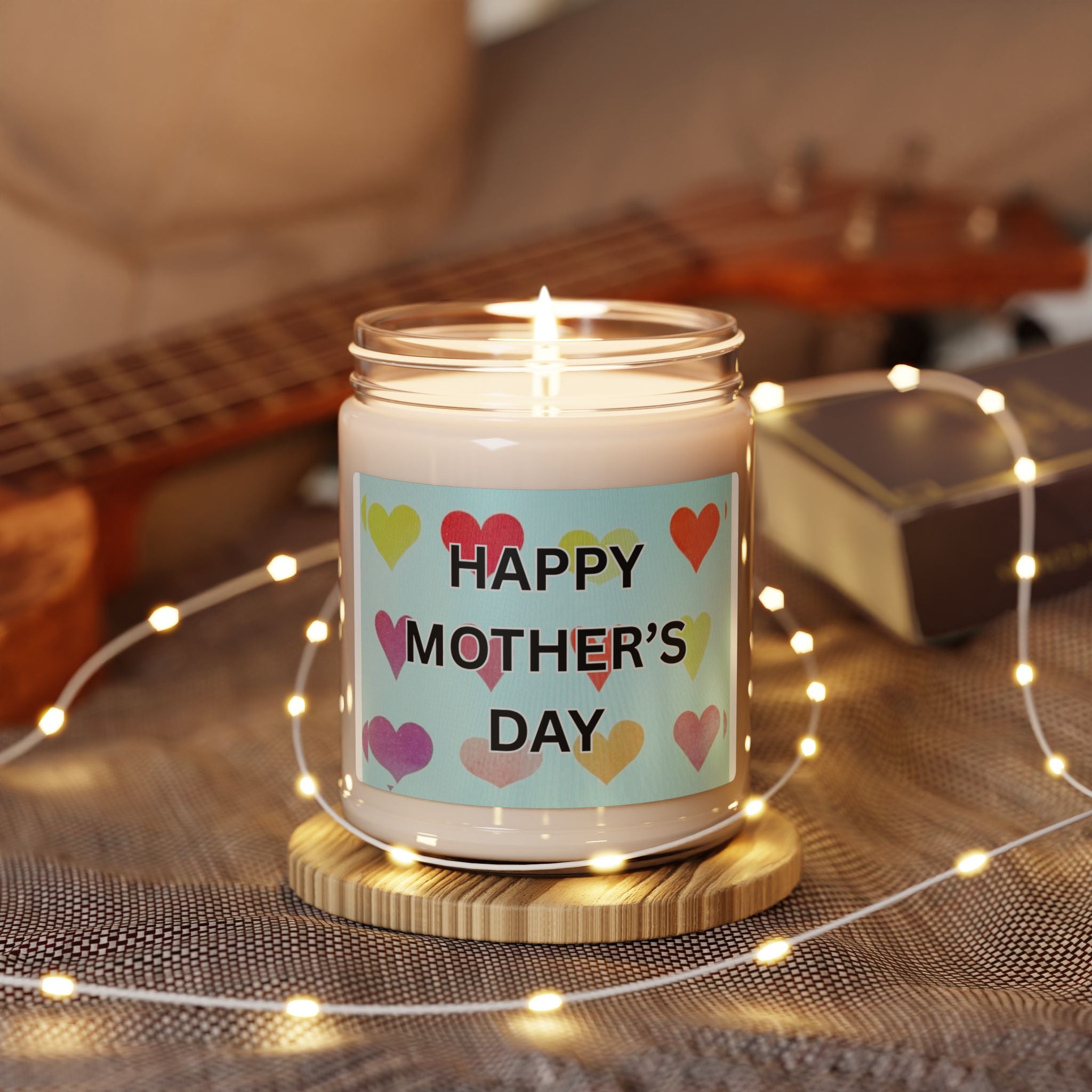 Happy Mother's Day Scented Soy Candle - 9oz Glass Jar Eco-Friendly Candle - Pastel Heart Aesthetic Gift - Colorful Hearts & Bold Typography - Long Lasting 50-60 Hour Burn
