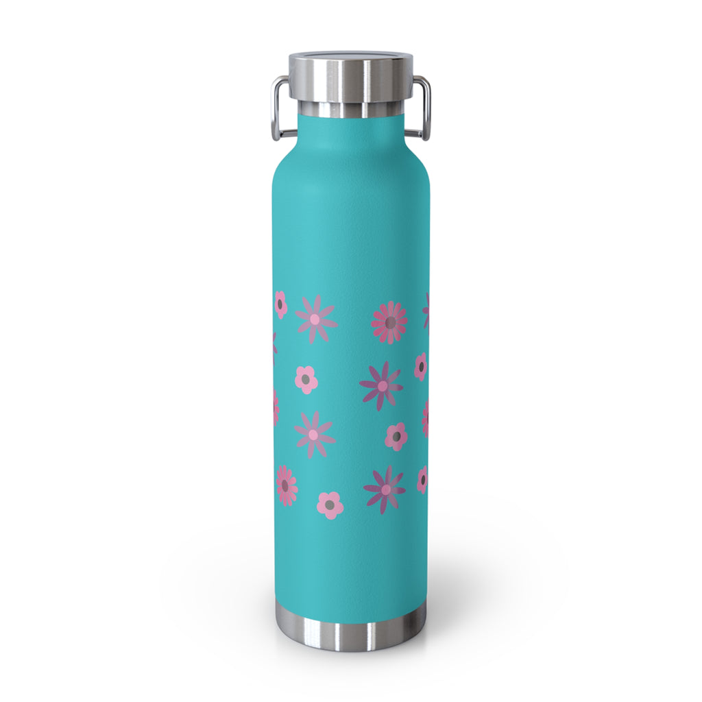 Best Mom Ever Floral 22oz Copper Vacuum Insulated Bottle - Matte White Stainless Steel Water Bottle with Spill-Proof Loop Lid - Mother's Day Gift - Pink Flower Aesthetic Mom Bottle