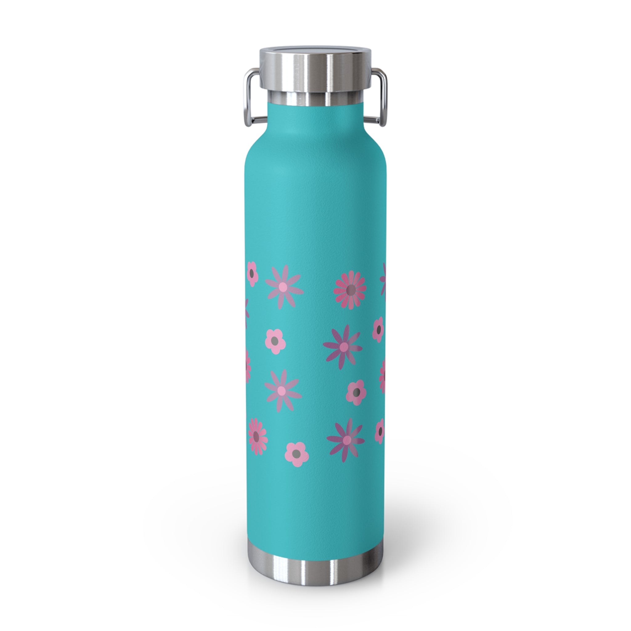 Best Mom Ever Floral 22oz Copper Vacuum Insulated Bottle - Matte White Stainless Steel Water Bottle with Spill-Proof Loop Lid - Mother's Day Gift - Pink Flower Aesthetic Mom Bottle