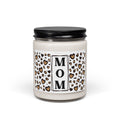 MOM Leopard Heart Scented Soy Candle - 9oz Glass Jar Eco-Friendly Candle - Chic Vertical Typography Gift - Animal Print Heart Decor - Long Lasting 50-60 Hour Burn