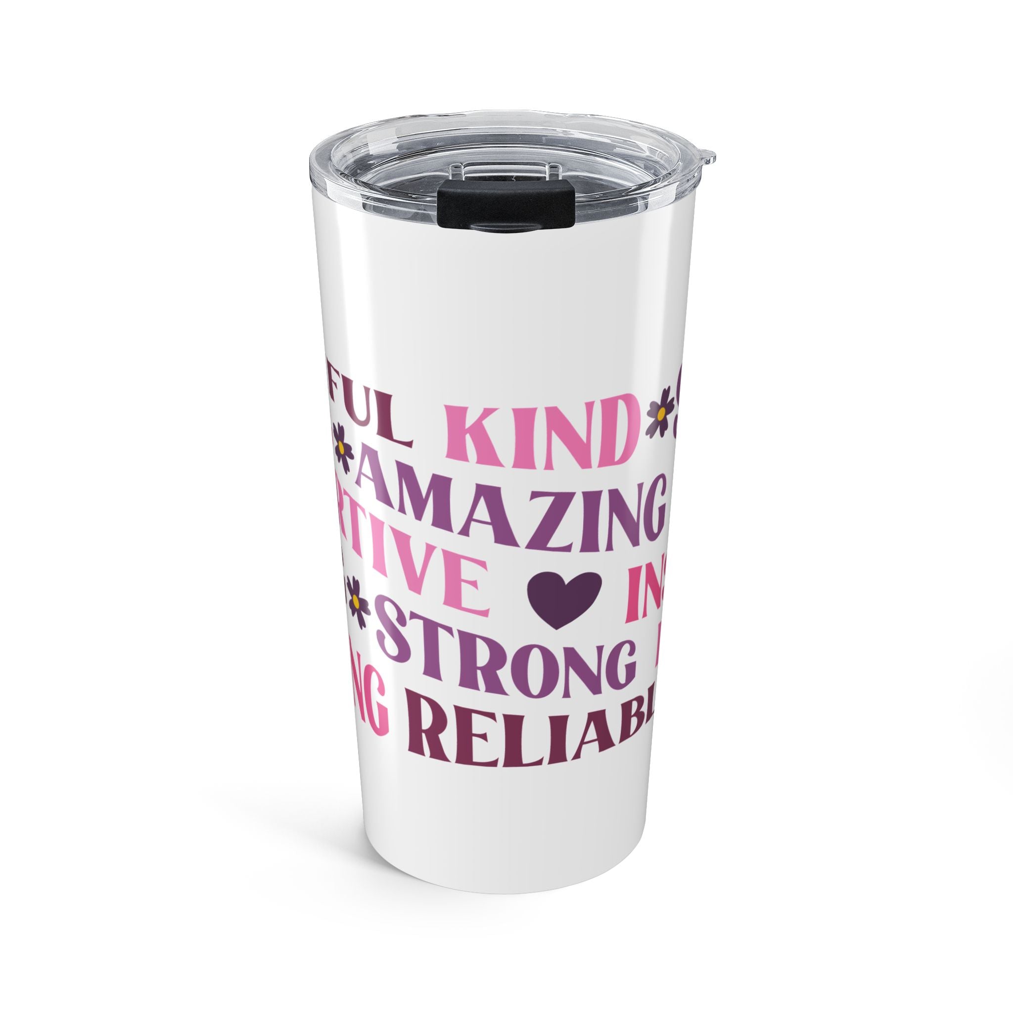 Kind Amazing Strong Motivational 20oz Stainless Steel Tumbler - Vacuum Insulated Travel Mug with Spill-Proof Lid - Uplifting Self-Care Gift for Women - Positive Affirmation Coffee Cup
