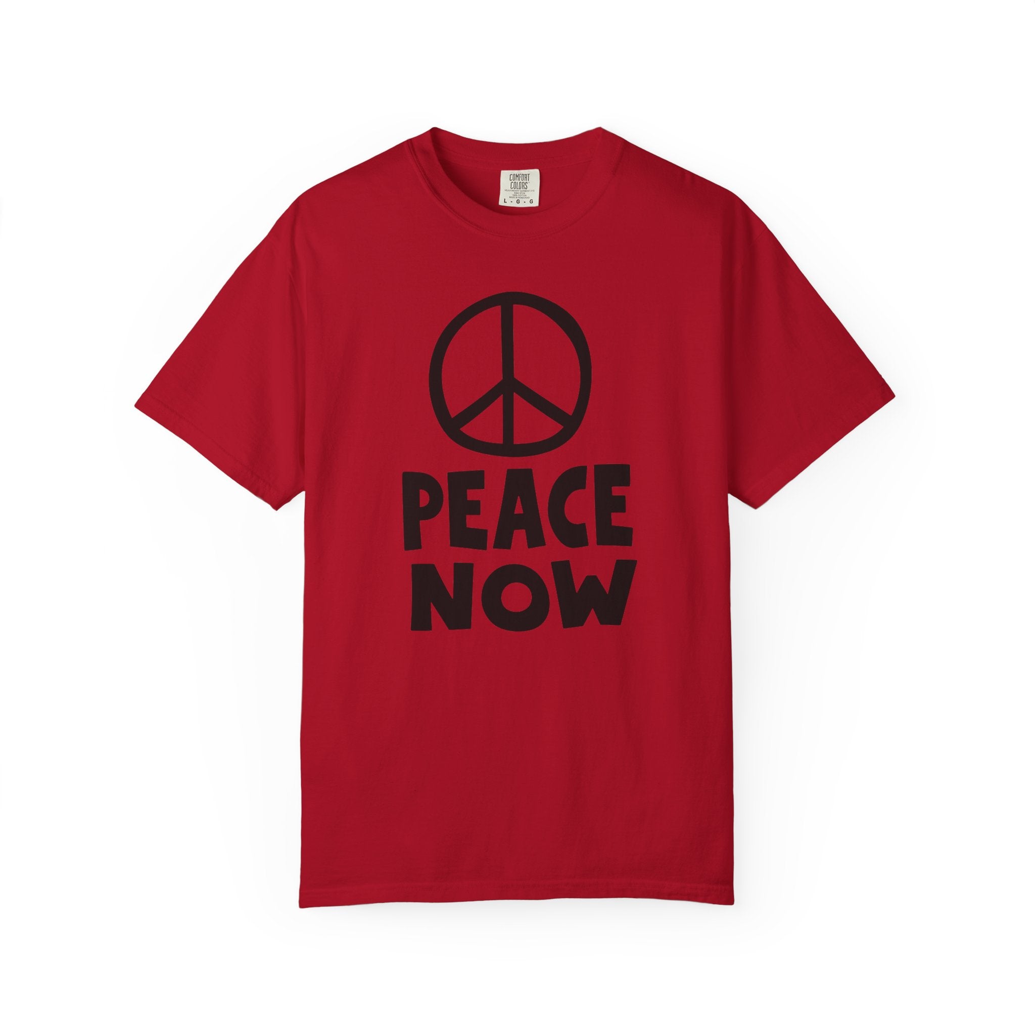 PEACE NOW Retro Statement T-Shirt - Comfort Colors 1717 Heavyweight Garment-Dyed Tee - Unisex Activist Graphic Top - Vintage Peace Symbol Slogan Streetwear