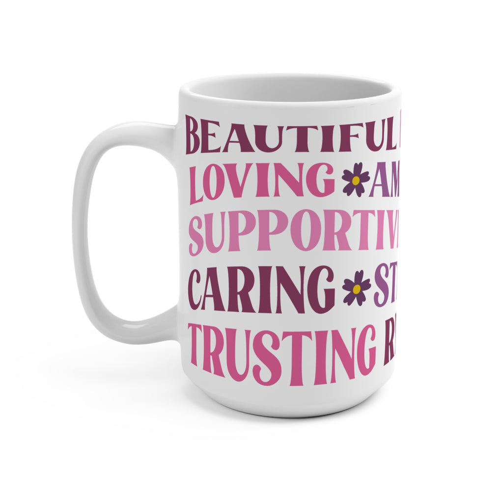 Kind Amazing Strong Motivational 15oz Ceramic Mug - Large Positive Affirmation Coffee Cup with Pink & Purple Typography - Mother's Day Gift - Uplifting Self-Care Mug for Women