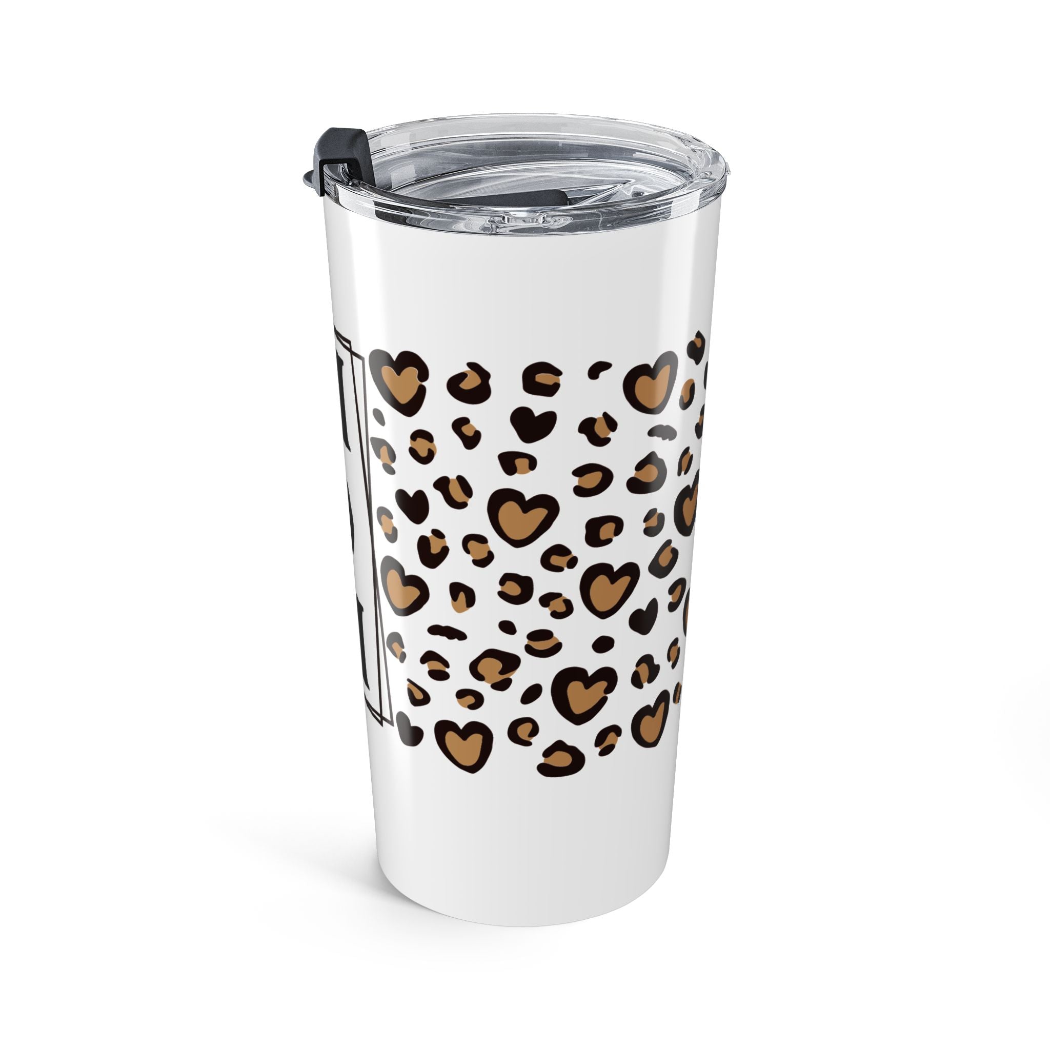 MOM Leopard Print Vertical Panel 20oz Stainless Steel Tumbler - Vacuum Insulated Travel Mug with Spill-Proof Lid - Trendy Mother's Day Gift - Cheetah Heart Aesthetic Coffee Cup