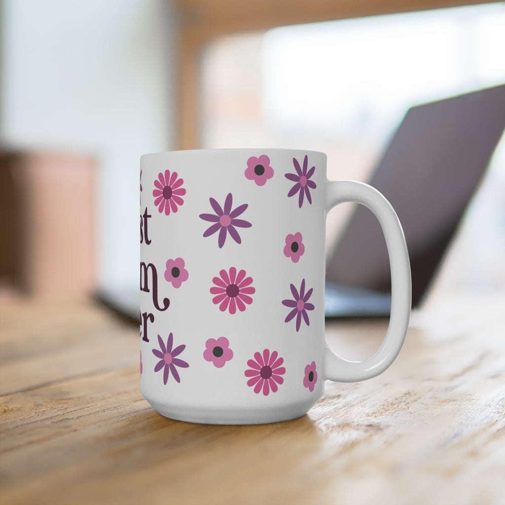 Best Mum Ever Floral 15oz Ceramic Mug - Large Coffee Cup with Pink & Purple Bloom Wreath - Mother's Day Gift - Aesthetic Watercolor Flower Tea Mug for Mum