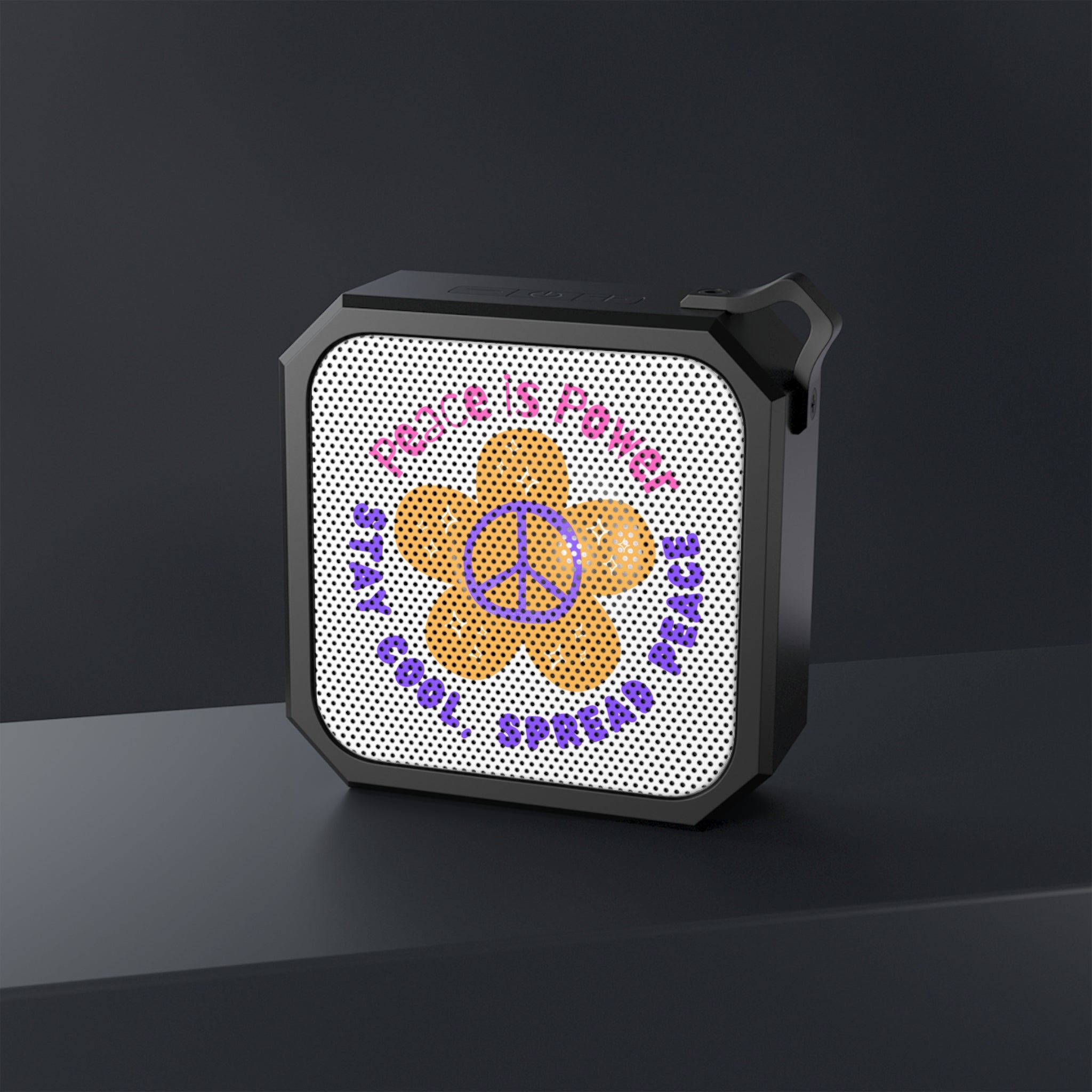 Peace Is Power Retro Portable Bluetooth Speaker - IPX6 Water-Resistant Wireless Speaker - Vintage 70s Flower Design - Bohemian Festival Gear - 3W Mini Speaker with Carabiner