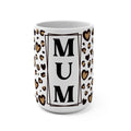 MUM Monogram Leopard Heart 15oz Ceramic Mug - Large Coffee Cup with Vertical Typography & Animal Print - Mother's Day Gift - Chic Cheetah Heart Aesthetic Mum Mug