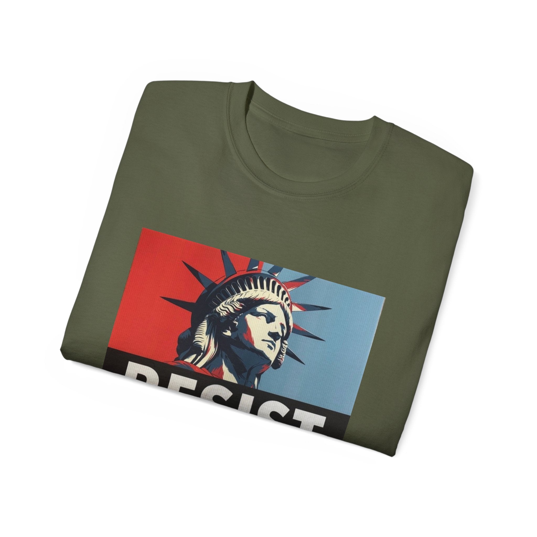 Resist Statue of Liberty Graphic Tee - 100% US Cotton Heavyweight Unisex T-Shirt - Political Activist Statement Shirt - Bold Freedom & Democracy Apparel