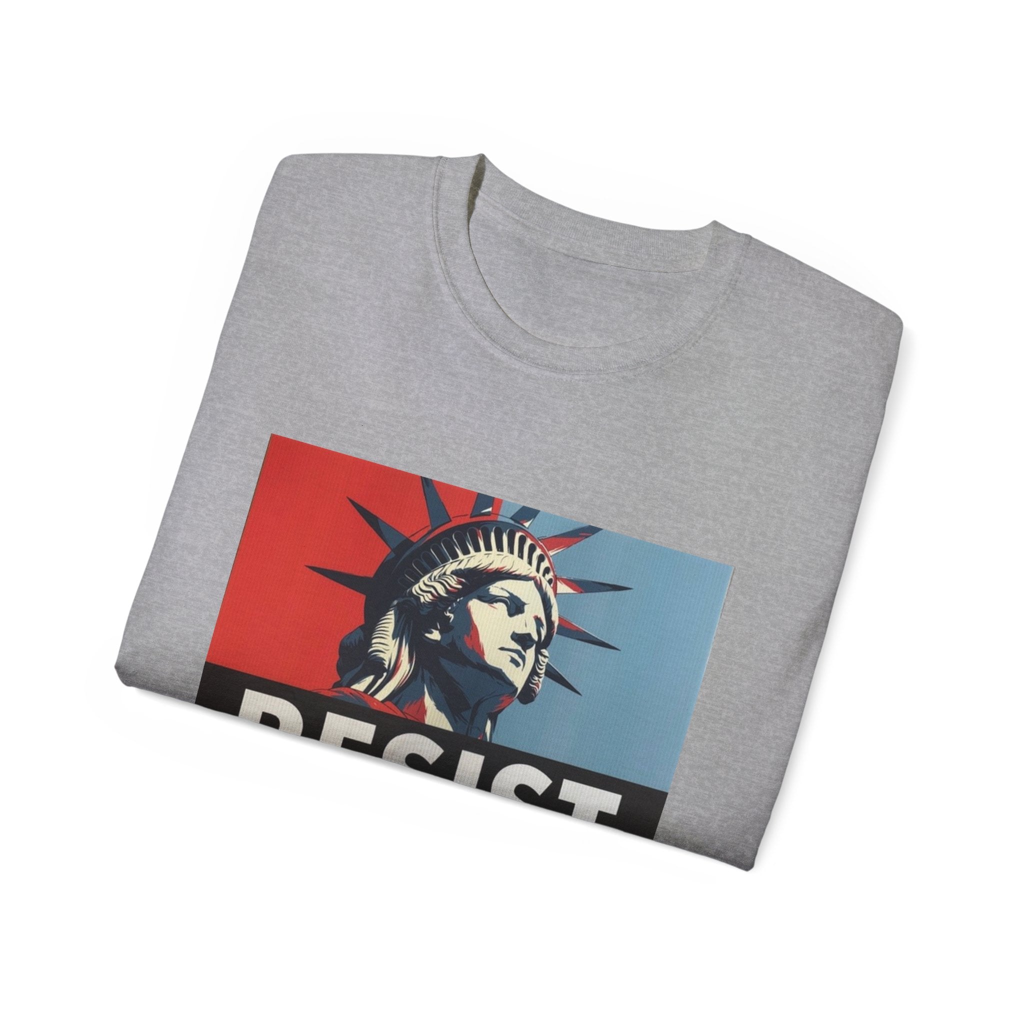 Resist Statue of Liberty Graphic Tee - 100% US Cotton Heavyweight Unisex T-Shirt - Political Activist Statement Shirt - Bold Freedom & Democracy Apparel
