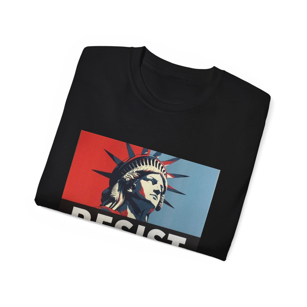 Resist Statue of Liberty Graphic Tee - 100% US Cotton Heavyweight Unisex T-Shirt - Political Activist Statement Shirt - Bold Freedom & Democracy Apparel