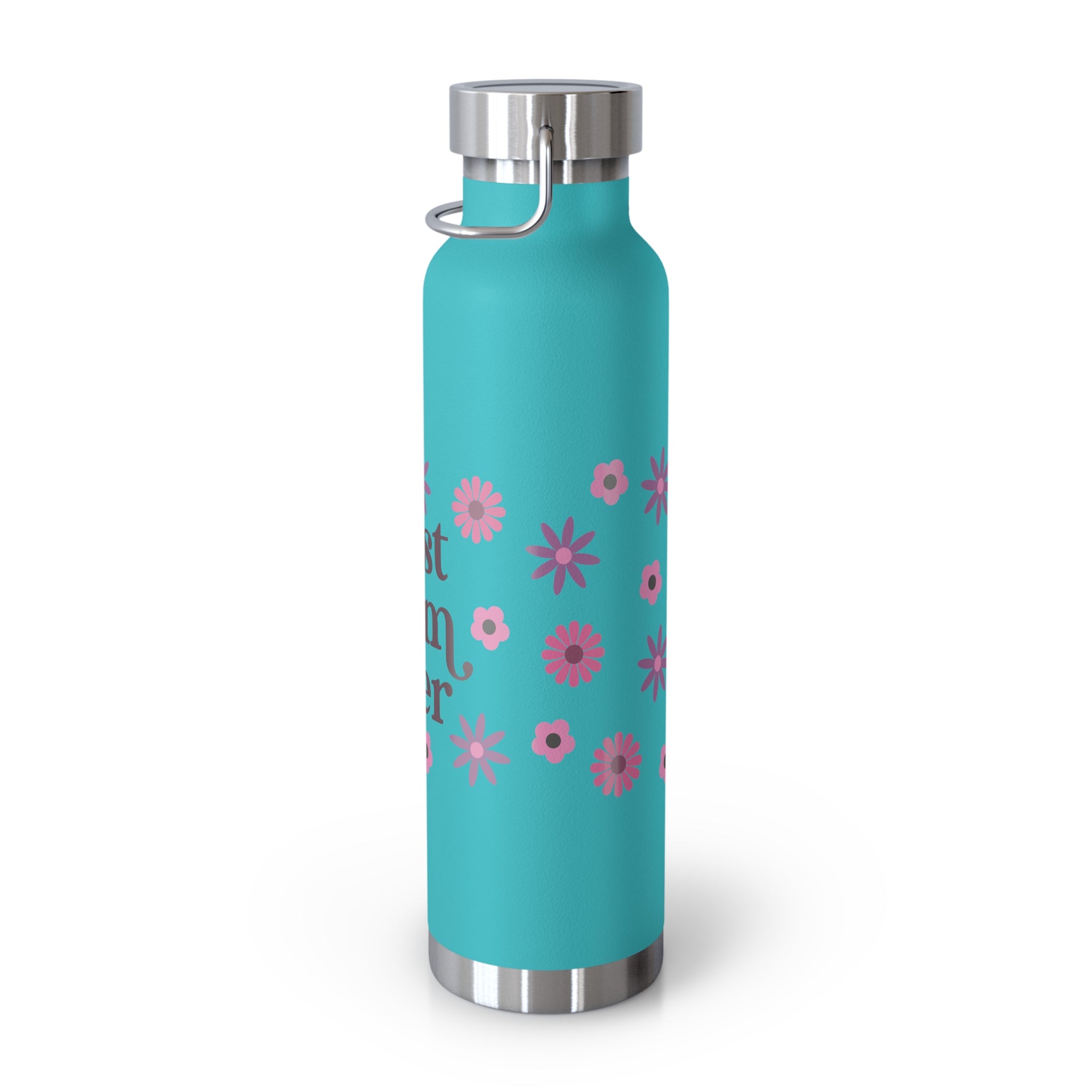 Best Mom Ever Floral 22oz Copper Vacuum Insulated Bottle - Matte White Stainless Steel Water Bottle with Spill-Proof Loop Lid - Mother's Day Gift - Pink Flower Aesthetic Mom Bottle