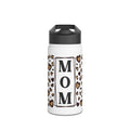 MOM Leopard Print Heart Stainless Steel Water Bottle - Vacuum Insulated 12oz 18oz 32oz Sizes - Mother's Day Gift - Matte White Double Wall Thermos with BPA-Free Lid
