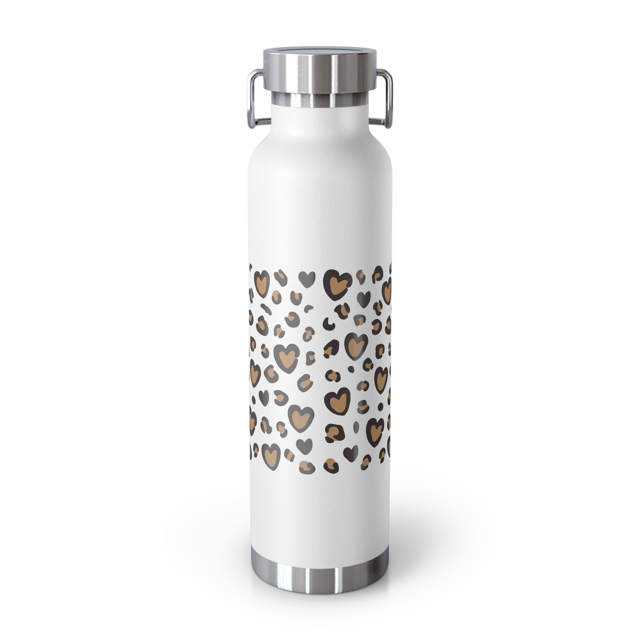 MOM Leopard Heart 22oz Copper Vacuum Insulated Bottle - Matte White Stainless Steel Water Bottle with Spill-Proof Loop Lid - Trendy Mother's Day Gift - Cheetah Print Aesthetic Mom Bottle