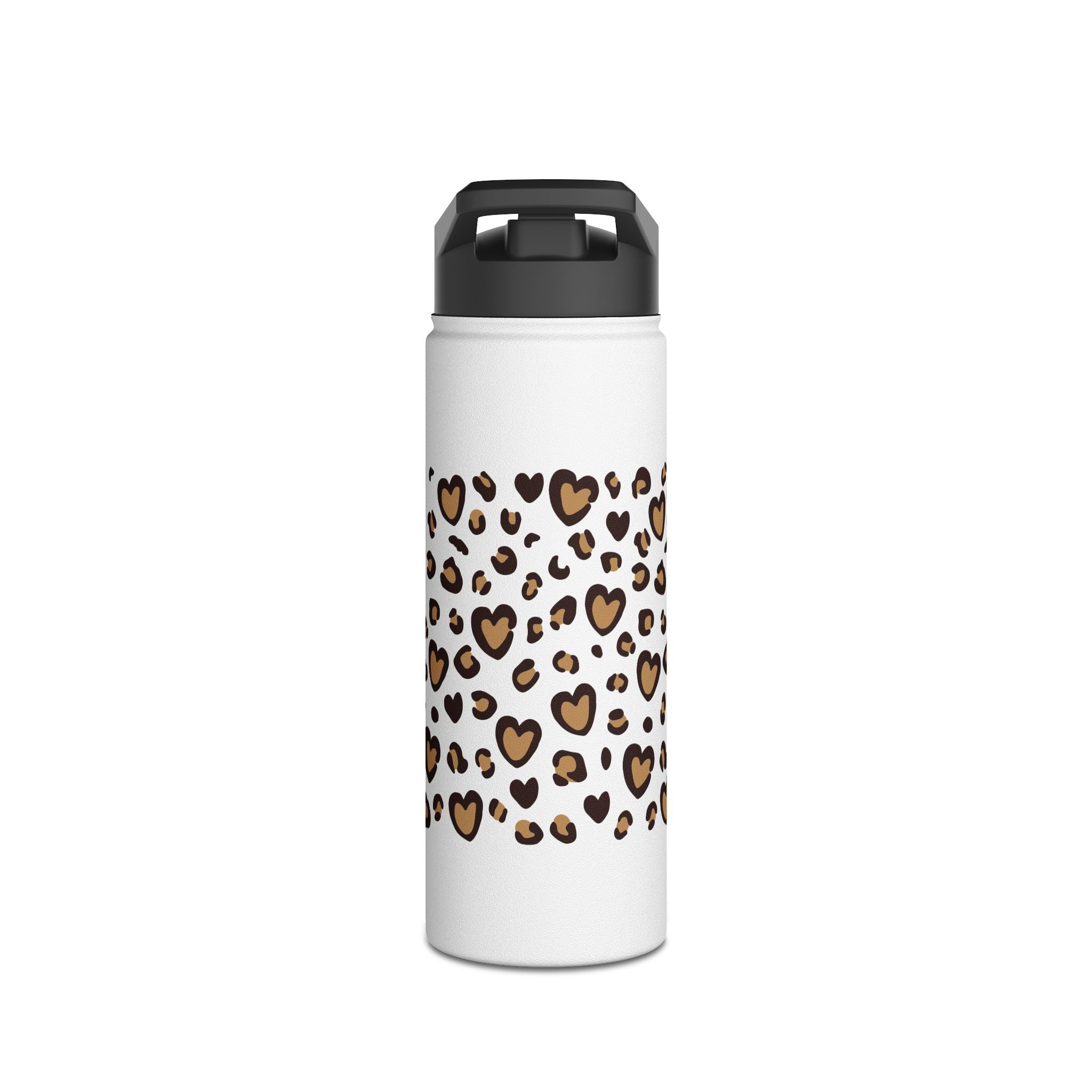 MOM Leopard Heart Stainless Steel Water Bottle - 12oz, 18oz, 32oz Matte White Insulated Bottle with Vertical Monogram - Mother's Day Gift - Cheetah Print Aesthetic Mom Bottle