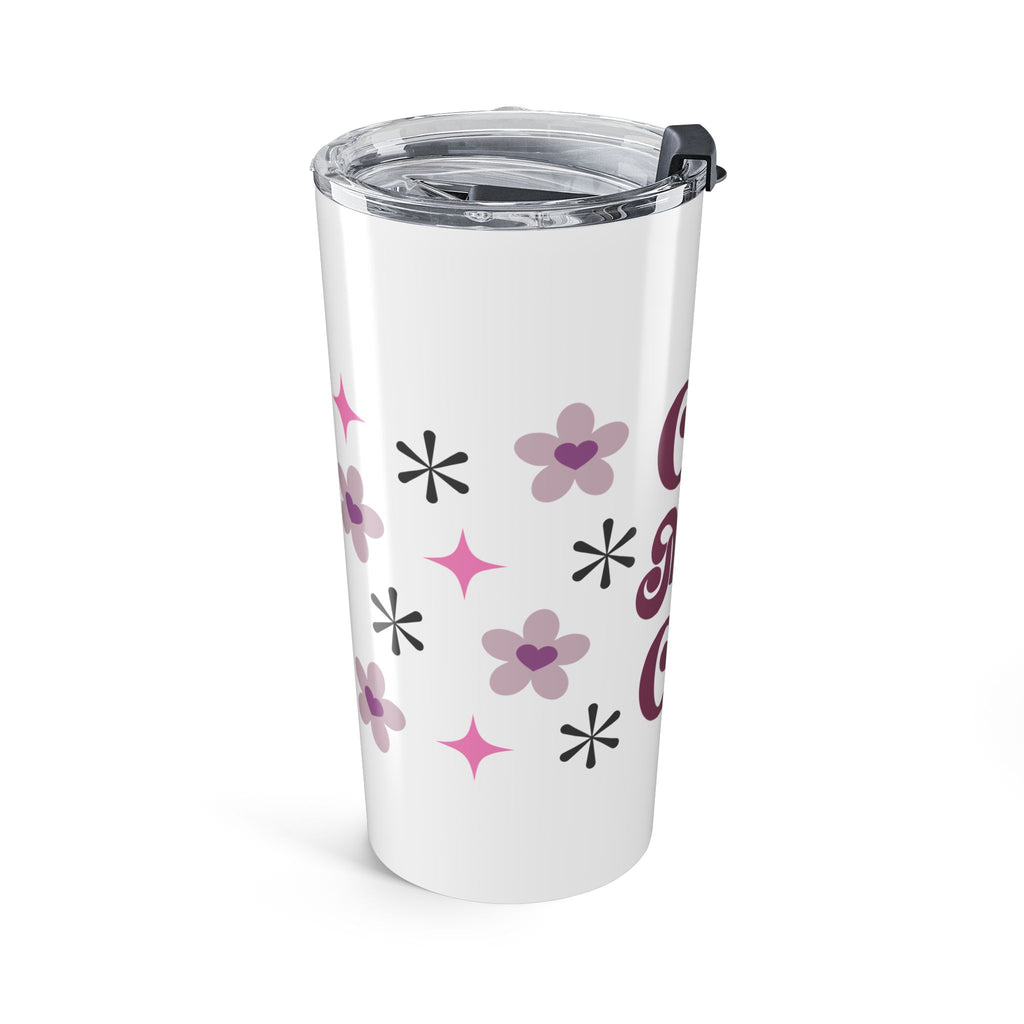 Cool Mum Club Retro Floral 20oz Stainless Steel Tumbler - Vacuum Insulated Travel Mug with Spill-Proof Lid - Vintage Aesthetic Mother's Day Gift - Pink & Mauve Bloom Coffee Cup
