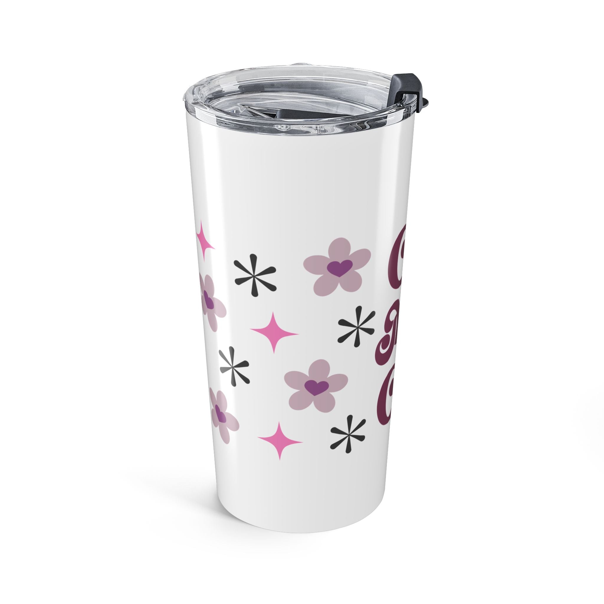 Cool Mum Club Retro Floral 20oz Stainless Steel Tumbler - Vacuum Insulated Travel Mug with Spill-Proof Lid - Vintage Aesthetic Mother's Day Gift - Pink & Mauve Bloom Coffee Cup