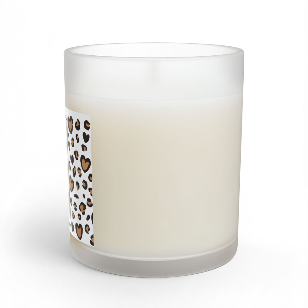 Leopard Heart Soy Candle — 11 oz Reusable Glass, 55–70 hr Burn (5 Scents or Unscented)