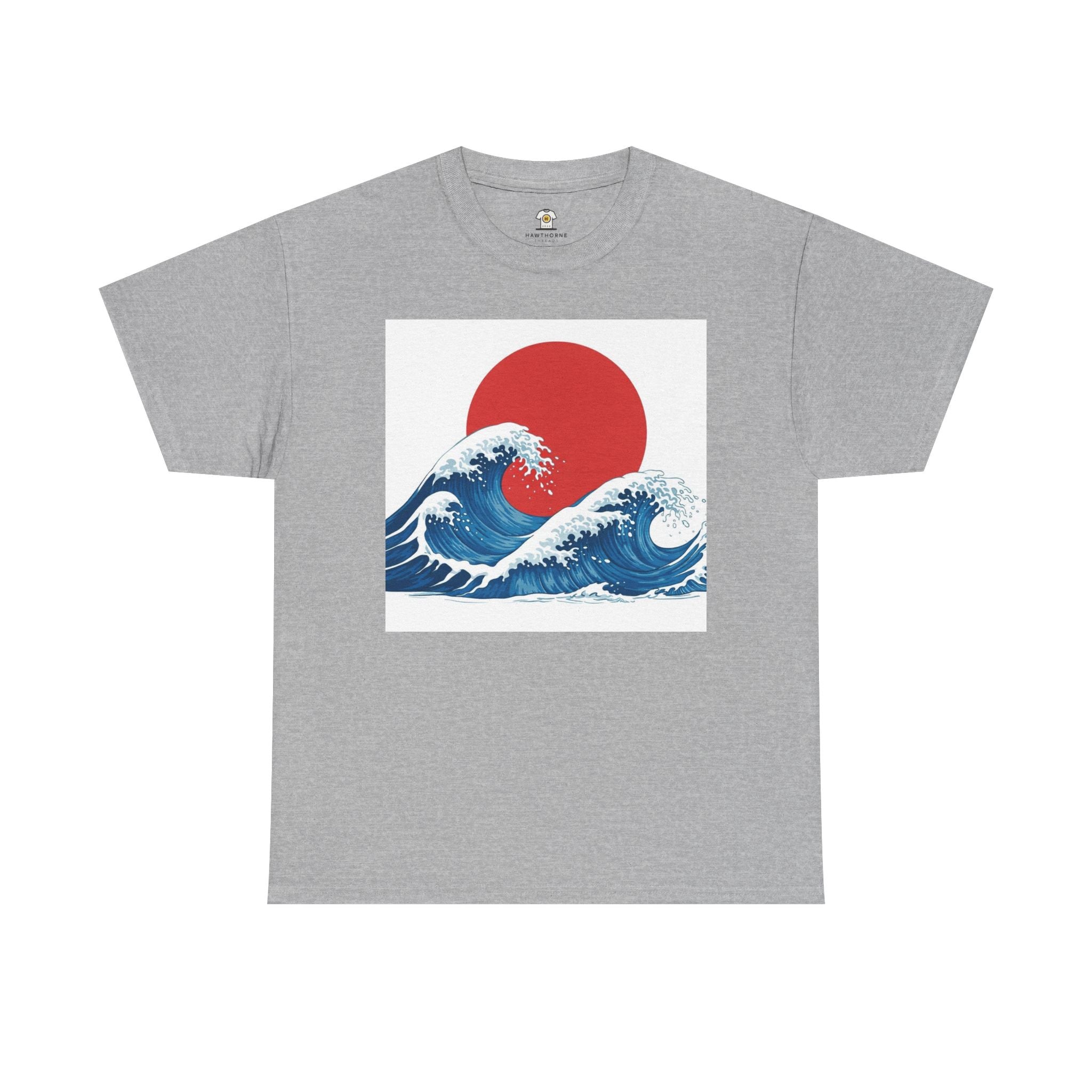 Japanese Wave & Red Sun  Great Wave Graphic Tee  Japanese Design Apparel Classic   Gildan 5000 Cotton Tee — Durable Everyday Crewneck