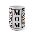 MOM Monogram Leopard Heart 15oz Ceramic Mug - Large Coffee Cup with Vertical Typography & Animal Print - Mother's Day Gift - Chic Cheetah Heart Aesthetic Mom Mug