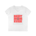 Best Mom Ever Pink Heart White V-Neck T-Shirt - 100% Cotton Semi-Fitted Graphic Tee - Mother's Day Gift - Leopard Print Heart Aesthetic Mom Shirt