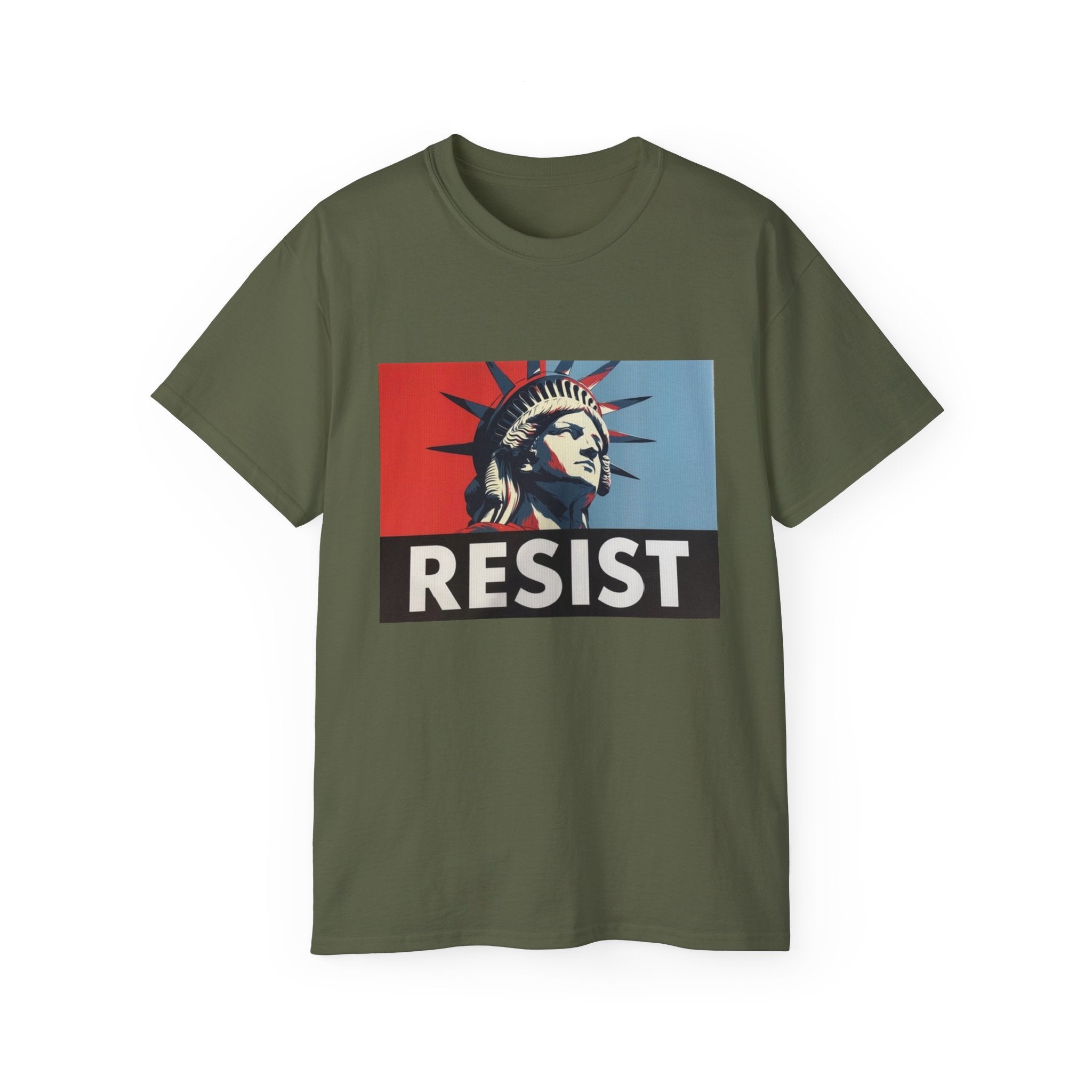 Resist Statue of Liberty Graphic Tee - 100% US Cotton Heavyweight Unisex T-Shirt - Political Activist Statement Shirt - Bold Freedom & Democracy Apparel