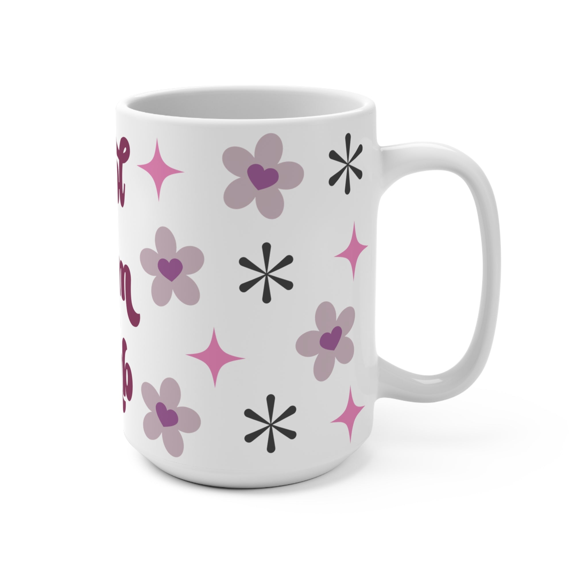 Cool Mom Club Retro Ceramic Mug - Large 15oz Coffee Cup with Groovy Stars & Floral Design - Mother's Day Gift - Nostalgic Pink & Lavender Aesthetic Mom Club Mug
