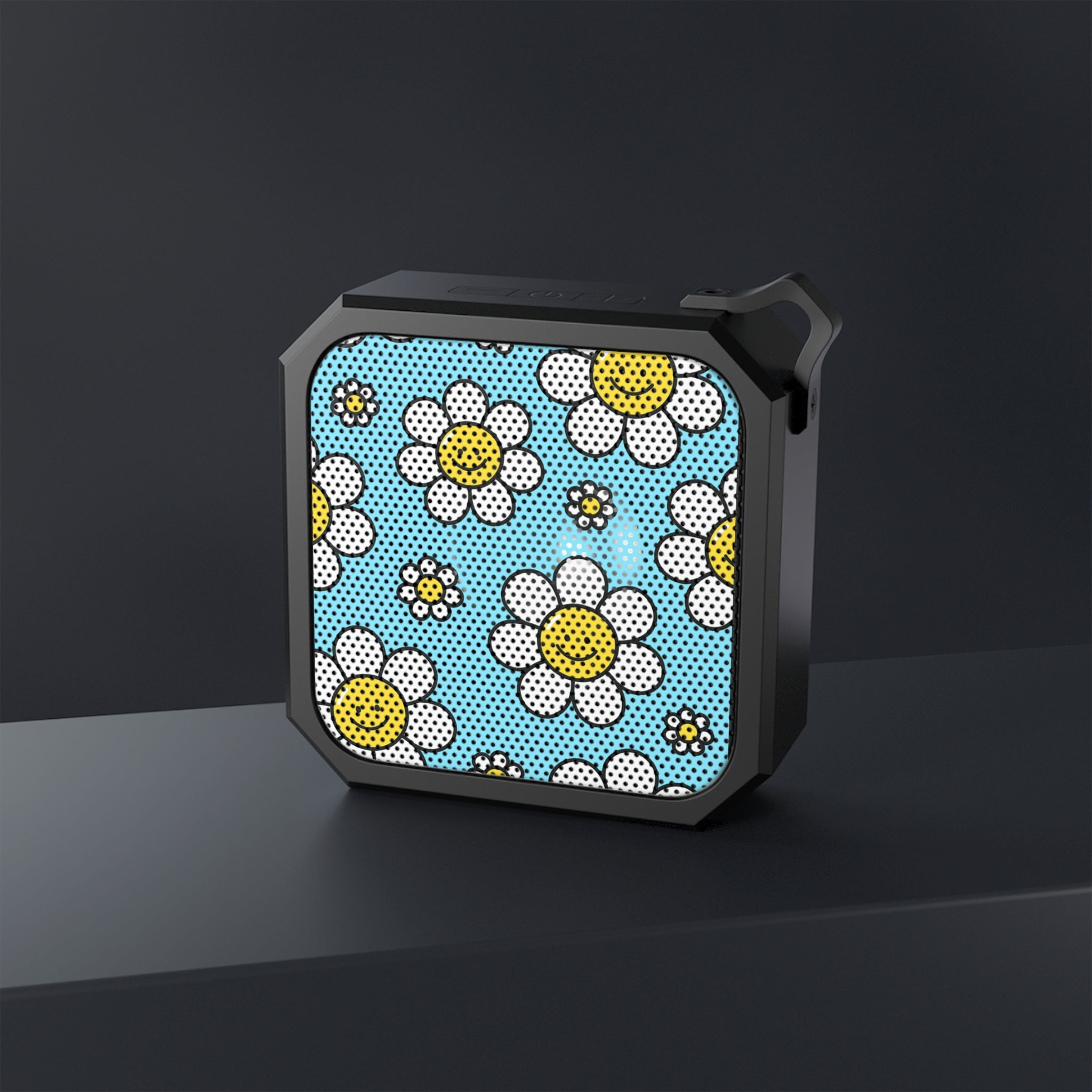Sky-Blue Daisy Retro Portable Bluetooth Speaker - IPX6 Water-Resistant Wireless Speaker - Vintage Floral Aesthetic Design - Mother's Day Gift - Compact 3W Outdoor Mini Speaker with Carabiner