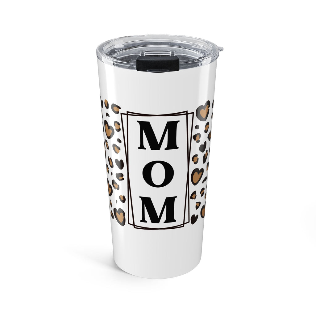 MOM Leopard Print Vertical Panel 20oz Stainless Steel Tumbler - Vacuum Insulated Travel Mug with Spill-Proof Lid - Trendy Mother's Day Gift - Cheetah Heart Aesthetic Coffee Cup