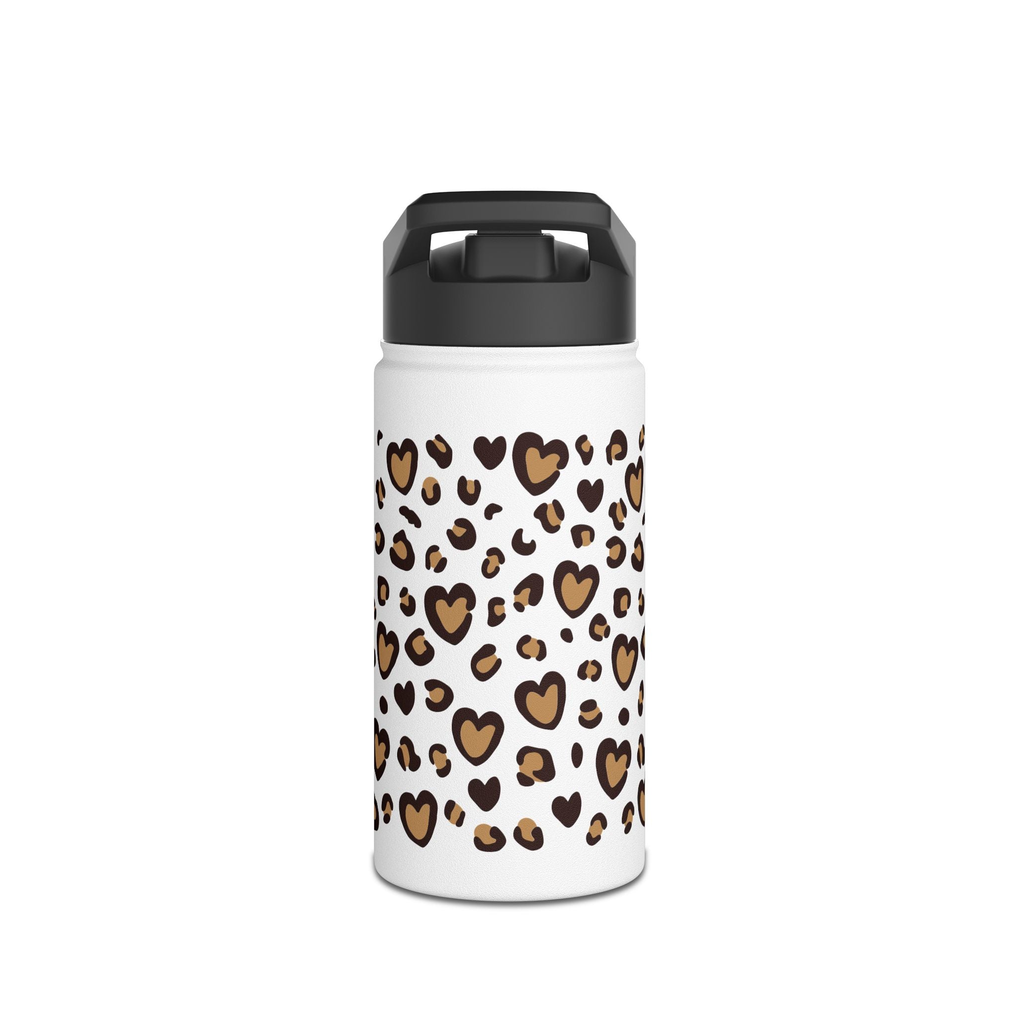 MOM Leopard Heart Stainless Steel Water Bottle - 12oz, 18oz, 32oz Matte White Insulated Bottle with Vertical Monogram - Mother's Day Gift - Cheetah Print Aesthetic Mom Bottle